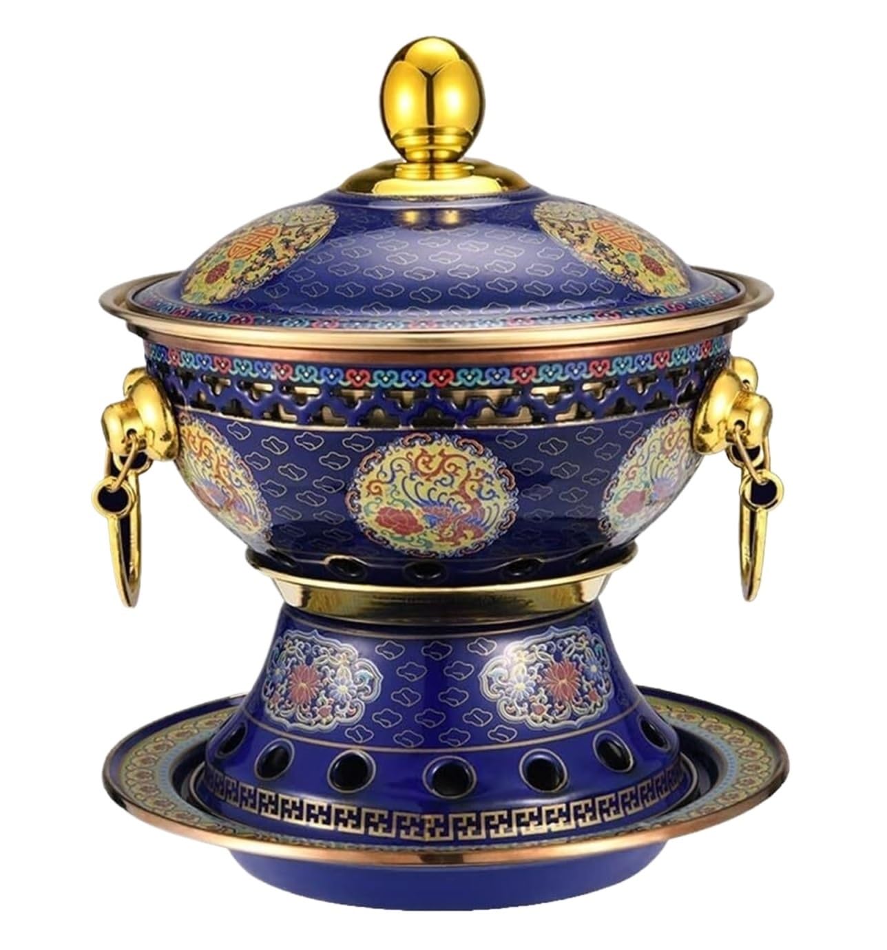 INUUXLG Chinese Hot Pot Single Person Hot Pot Copper Hot Pot Commercial Household Cooking Pot with Handle Cookware Hot Pot (Yellow-20.5 * 25cm (Blue 20.5 * 25cm)