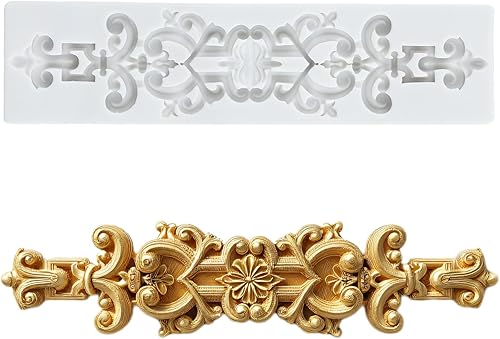 Vista 37 de Moldes de silicona estilo barroco con espirales, moldes de encaje, moldes de flores en relieve, molde de filigrana para decoración de pastel Estilo a