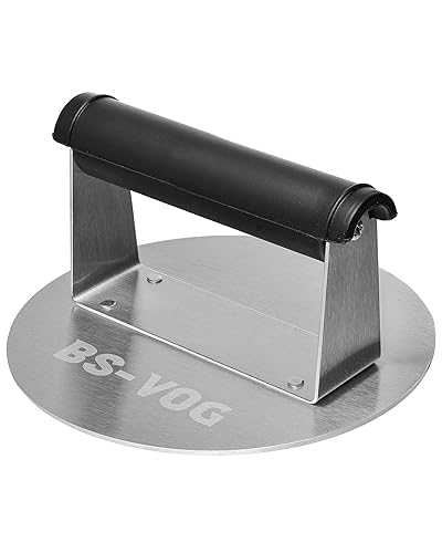 BS-VOG Burger Press, 6.3 Inch Stainless Steel Burger Smasher with Anti-Scald Handle, Non-Stick Round Hamburger Press for Griddle, BBQ Accessories Kit for Patty, Steak, Meat, Gift Package - 6.3 Inch