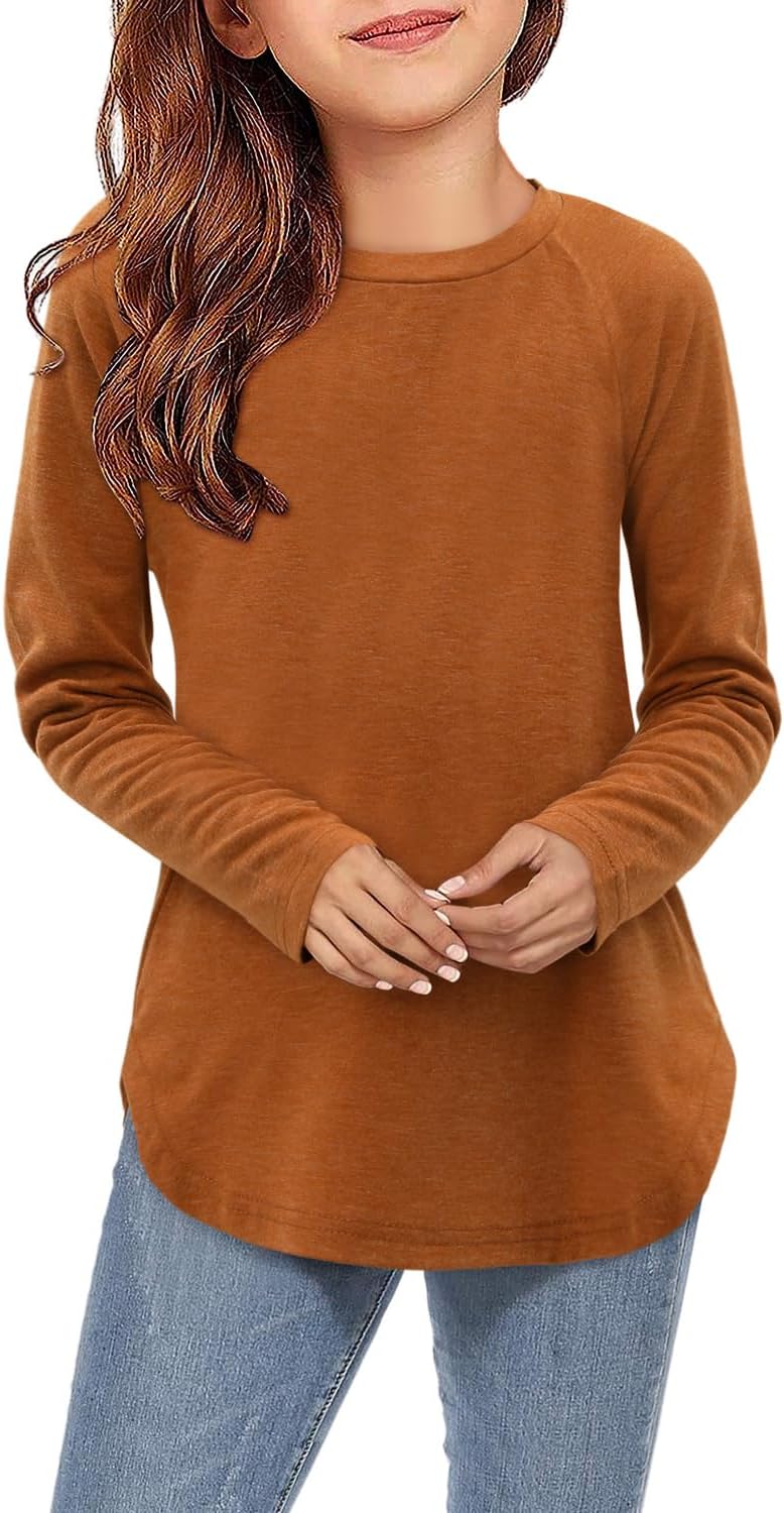 storeofbaby Girls Casual Long Sleeve Shirts Round Neck Tops Loose Fit Tunic Blouses