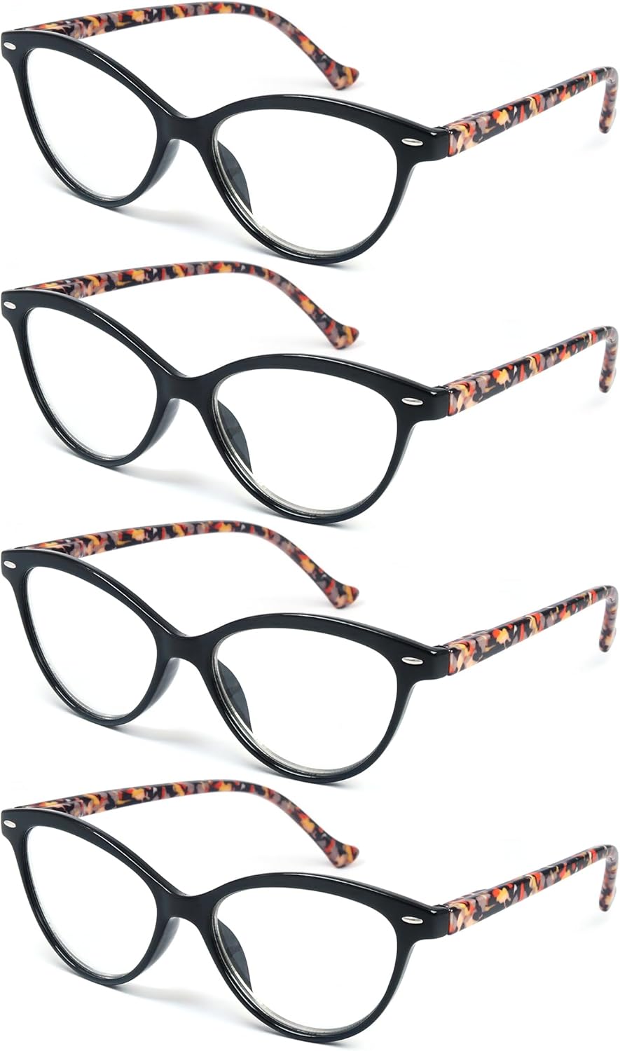 HEEYYOK Women Reading Glasses 4-Pack,Cateye Readers Glasses Small Face Comfort Spring Hinge 0.50