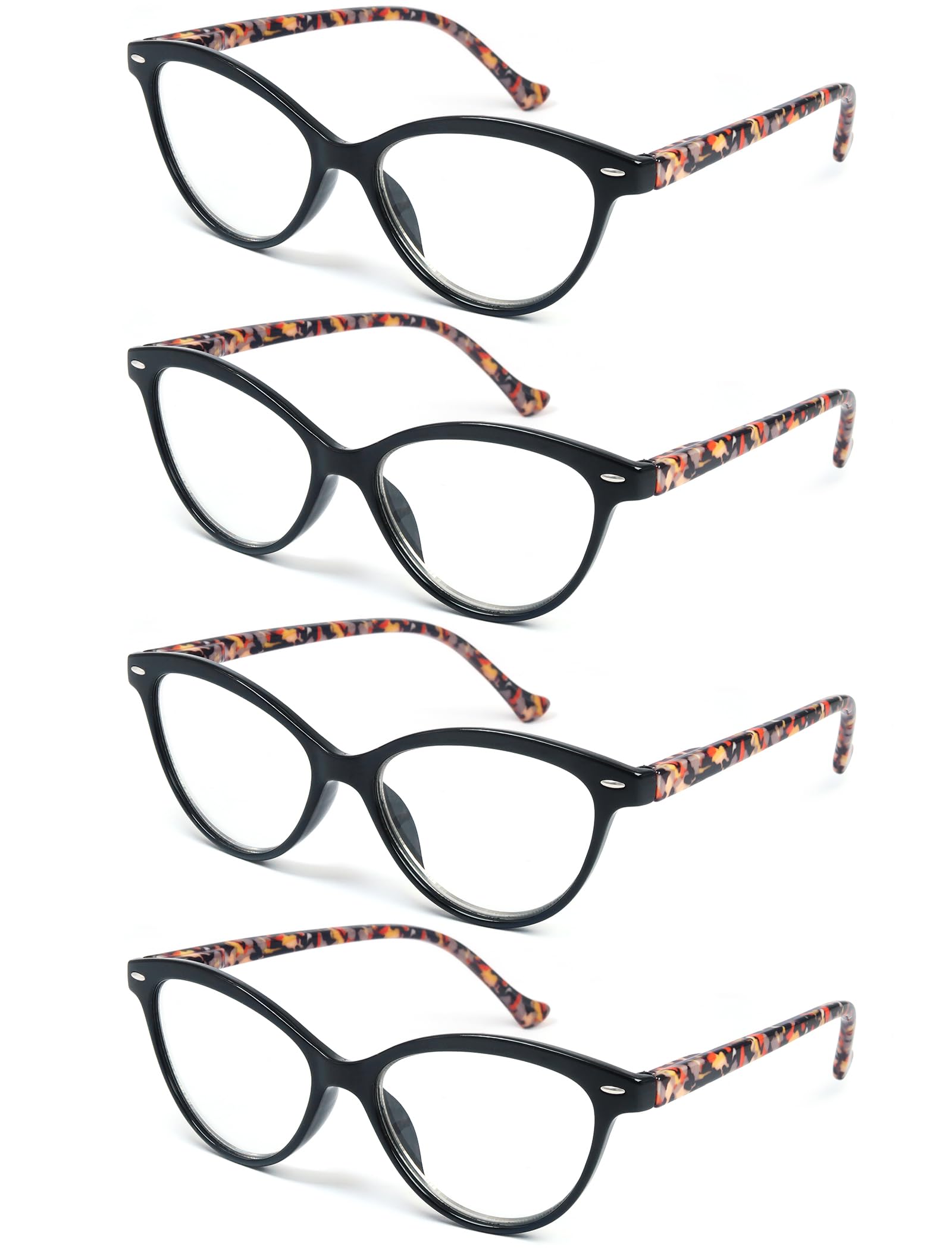 HEEYYOK Women Reading Glasses 4-Pack,Cateye Readers Glasses Small Face Comfort Spring Hinge 0.50