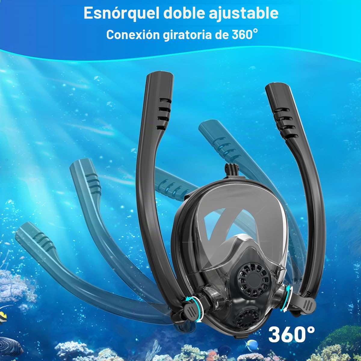 SMACO Máscara de Snorkel de Cara Completa Compatible con Mini Tanques de Buceo de 0,5L/0,7L Soporte para Cámara Tanto para Snorkel como para Bucear Dentro de 10m (Botella de Buceo no incluida)