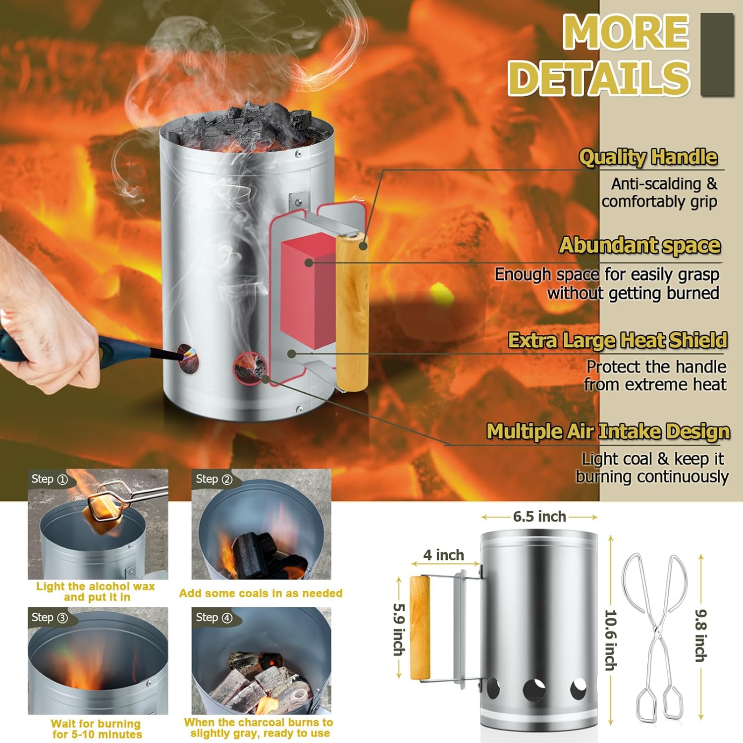 Barrel Charcoal Grill with offset Smoker(420.SQ.IN), Joyfair Large Outdoor BBQ Grills with Chimney Starter Set For Grilling, Smoking, Roasting, with Thermometer & Front Table, 6 S-Hooks & Clamp