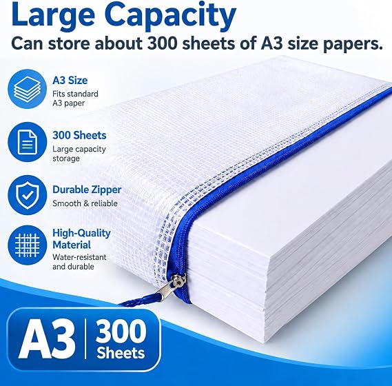 A3 Plastic Zip Wallets - 12PCS A3 Zip Lock Bags Plastic Document Folders Mesh Zipper File Bags Waterproof Travel Storage Pouch for School Office Supplies, Puzzles, Board Games & Craft Projects