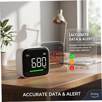 Carbon Dioxide Detector, 4-in-1 Indoor Air Quality Monitor for Co2/Hum/Temp/Time With Tri-color Alerts, Portable Co2 Monitor For Home & Office