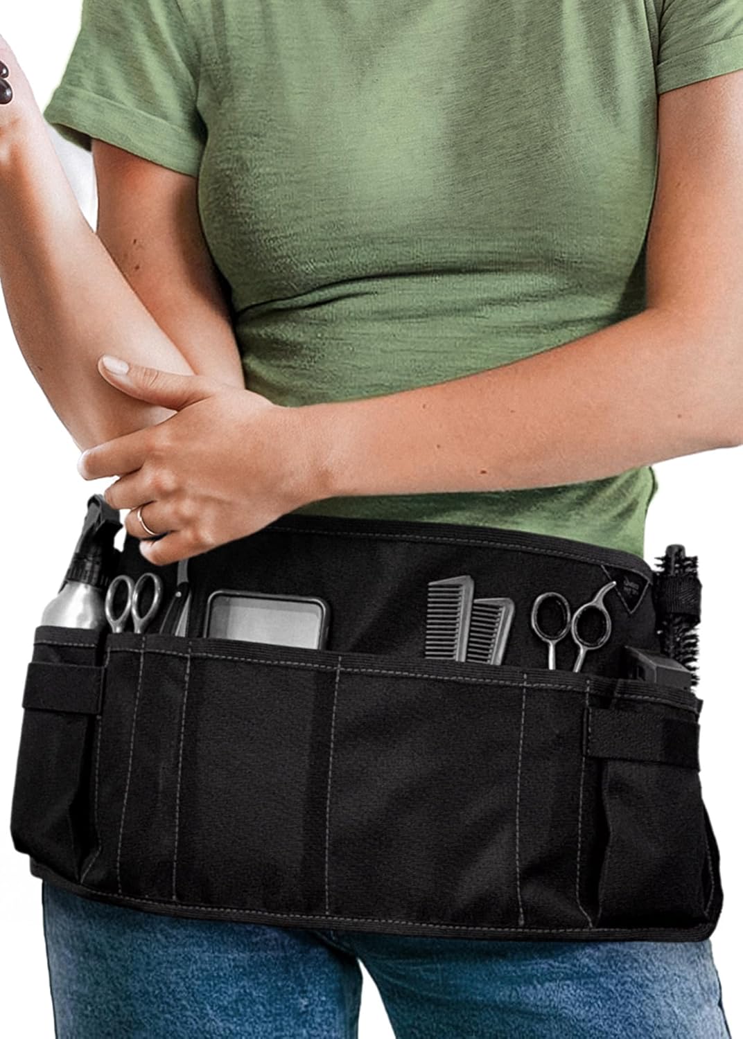 Under NY Sky Salon Waist Apron - 9 Pockets, 3 Loops, Oxford Canvas - Hair Cut Holster for Tool Storage, Shears, Brush, Trimmer - Belt Pouch - Hair Stylist, Makeup Artist, Barber, Cosmetology - Black