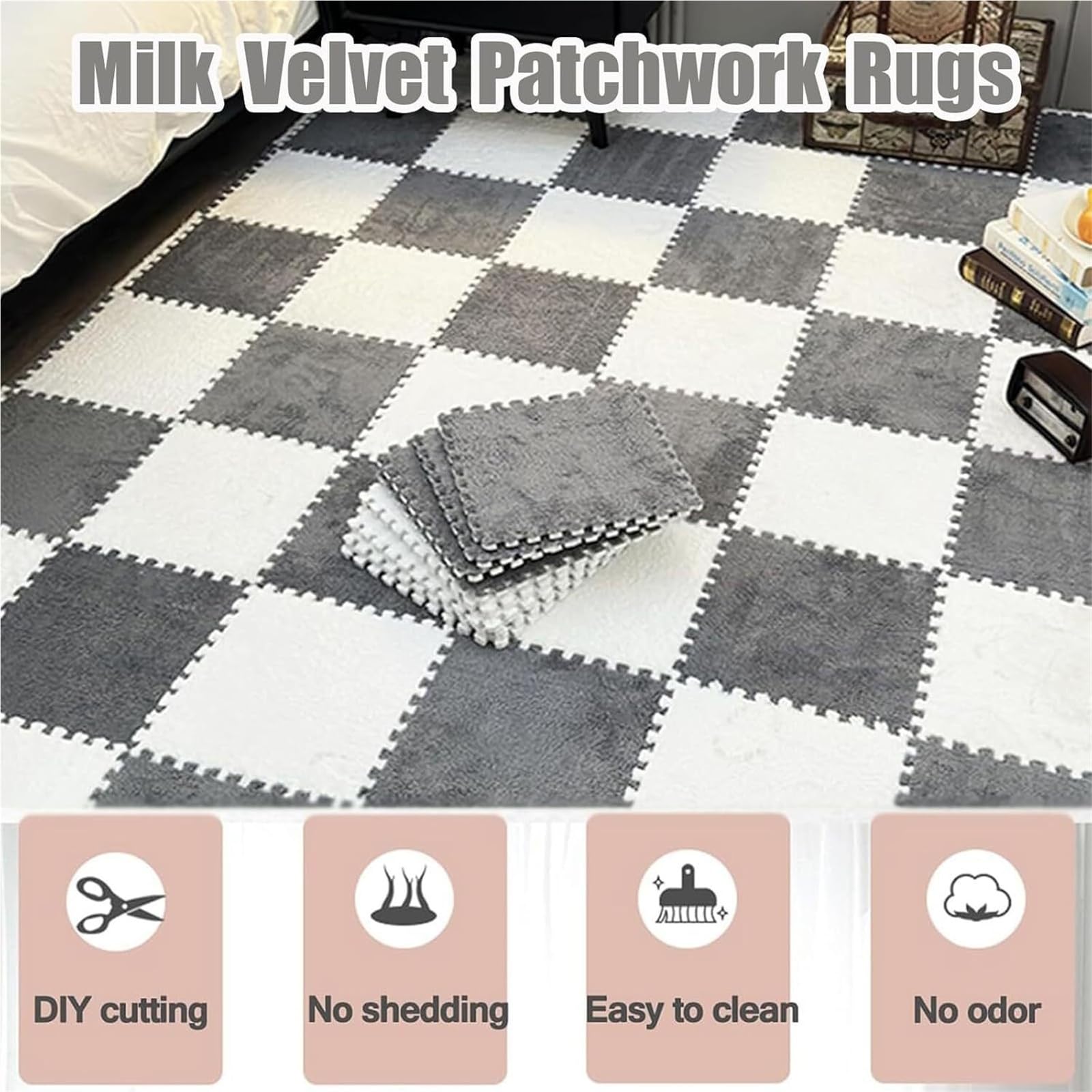 10/20PCS Soft Floor Milk Mat for Home, Puzzle Rug, Milk Rugs Carpet Tiles, Milk Matchwork Rugs, Milk Velvet Patchwork Rugs, Thickened Soft Puzzle Play Area Rugs(A,20PCS)