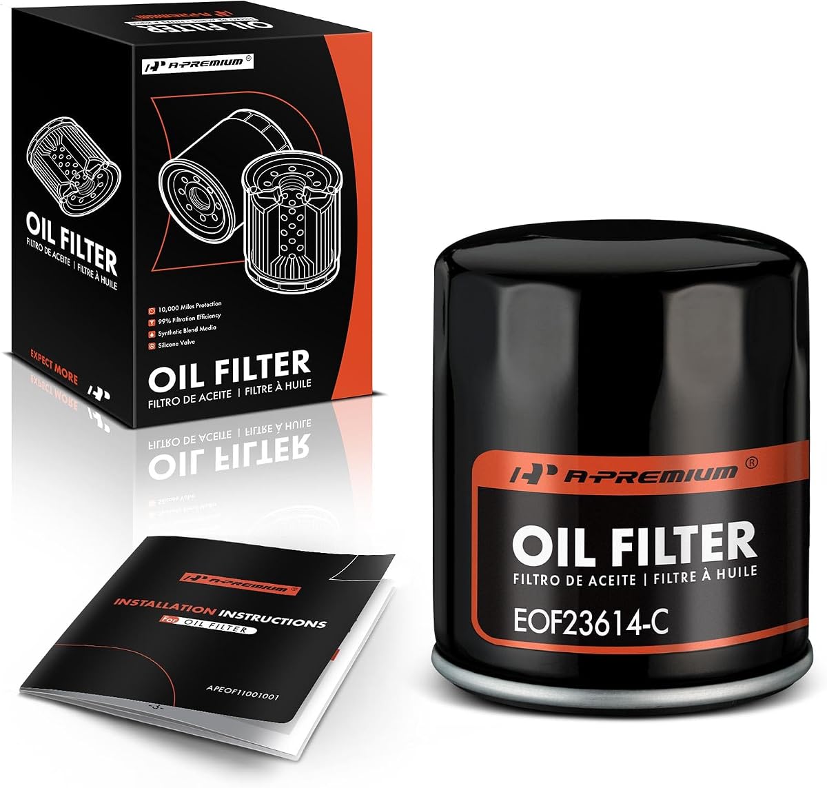 A-Premium 10K Miles Protection Spin On Oil Filter | Compatible with Ford & Chevy & for Toyota & Nissan & Volkswagen & Jeep & Subaru & Dodge & Lexus & Mazda & Chrysler & Audi