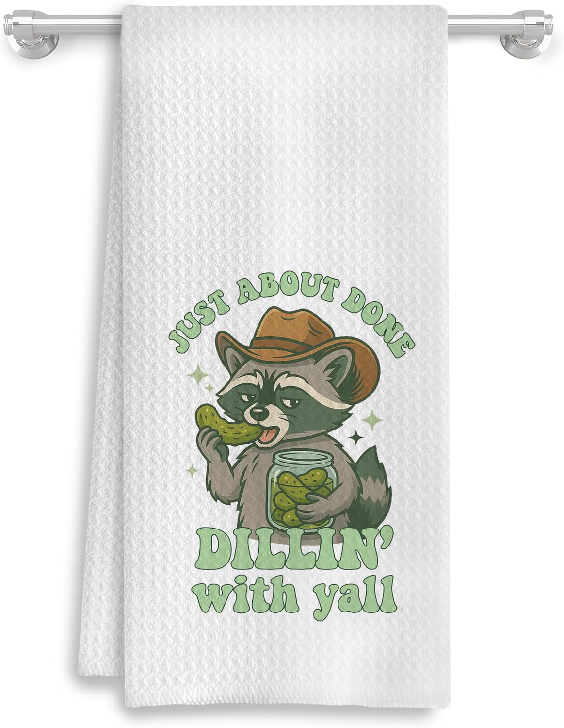 Western Cowboy Raccoon Pickle Kitchen Towels, Gifts for Pickle Lovers Dish Tea Towels, Funny Raccoon Gifts Decorative Hand Towel for Kitchen, 16x24 Inch