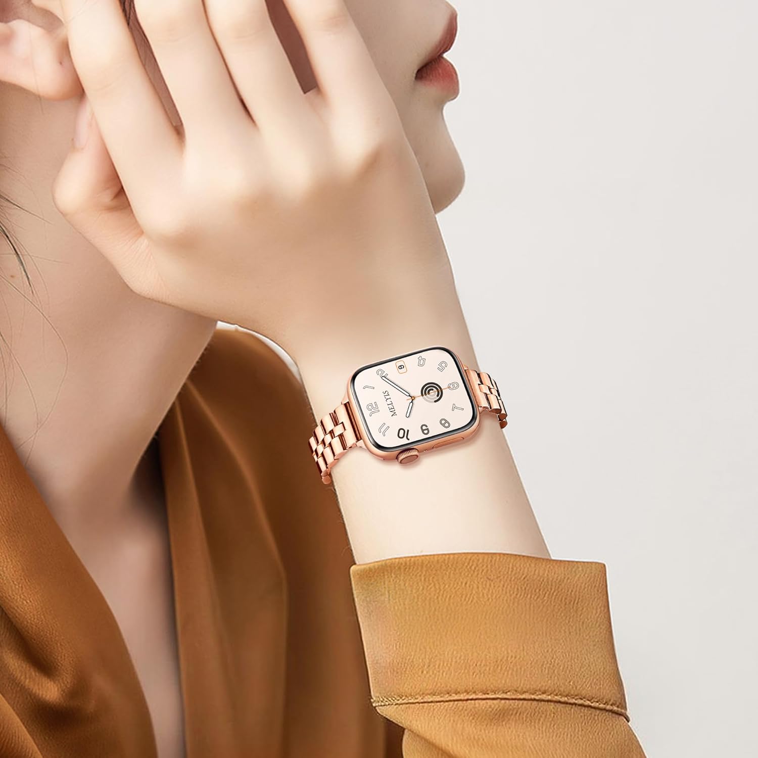 Slim Metal Band Fits Apple Watch Bands 42mm(Series 11/10) 40mm 41mm 38mm, Stainless Steel iWatch Bands for Women, Dressy Band for Apple Watch Series 11 10 9 SE 8 7 6 5 4 3, Rose Gold - Image 4