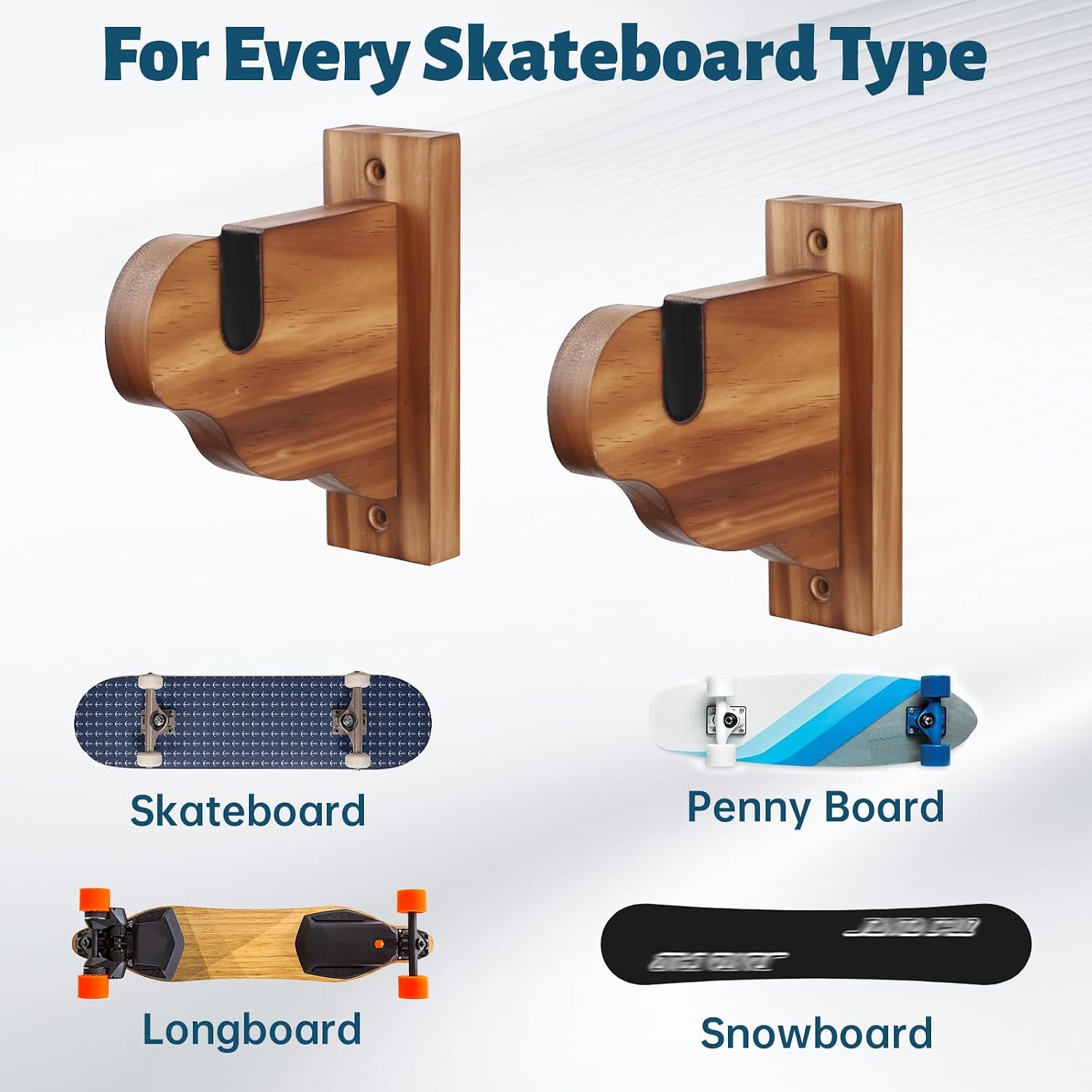 1/2 Pair Wooden Skateboard Wall Mount, Space-Saving Horizontal Skateboard Rack Wall Hanger, Skateboard Deck Wall Mount for Wall Display, Storage & Home Decoration