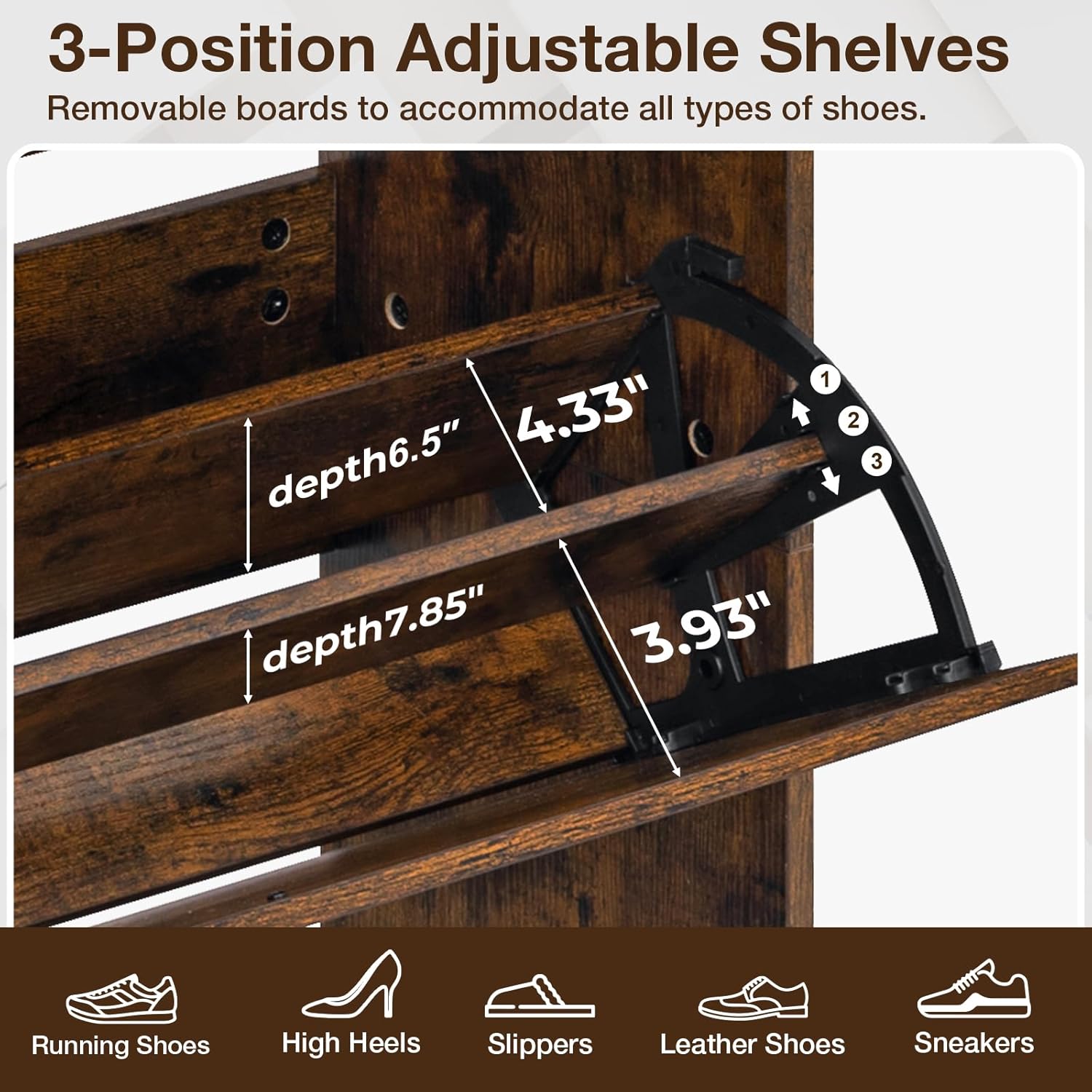 HOMMPA Shoe Storage Cabinet with 3 Flip Drawers, Freestanding Shoe Organizer with Metal Legs for Entryway, Narrow Shoe Rack Cabinet, Rustic Brown, 11.81''D x 31.49''W x 54.17''H