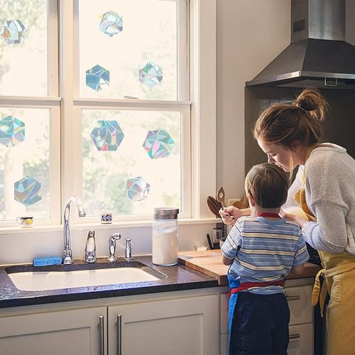 Miniatura 4 de GORGECRAFT Adhesivos de cristal de arco iris estático para ventana, adhesivos de alerta anticolisión 3D, vinilo prismático no adhesivo para evitar