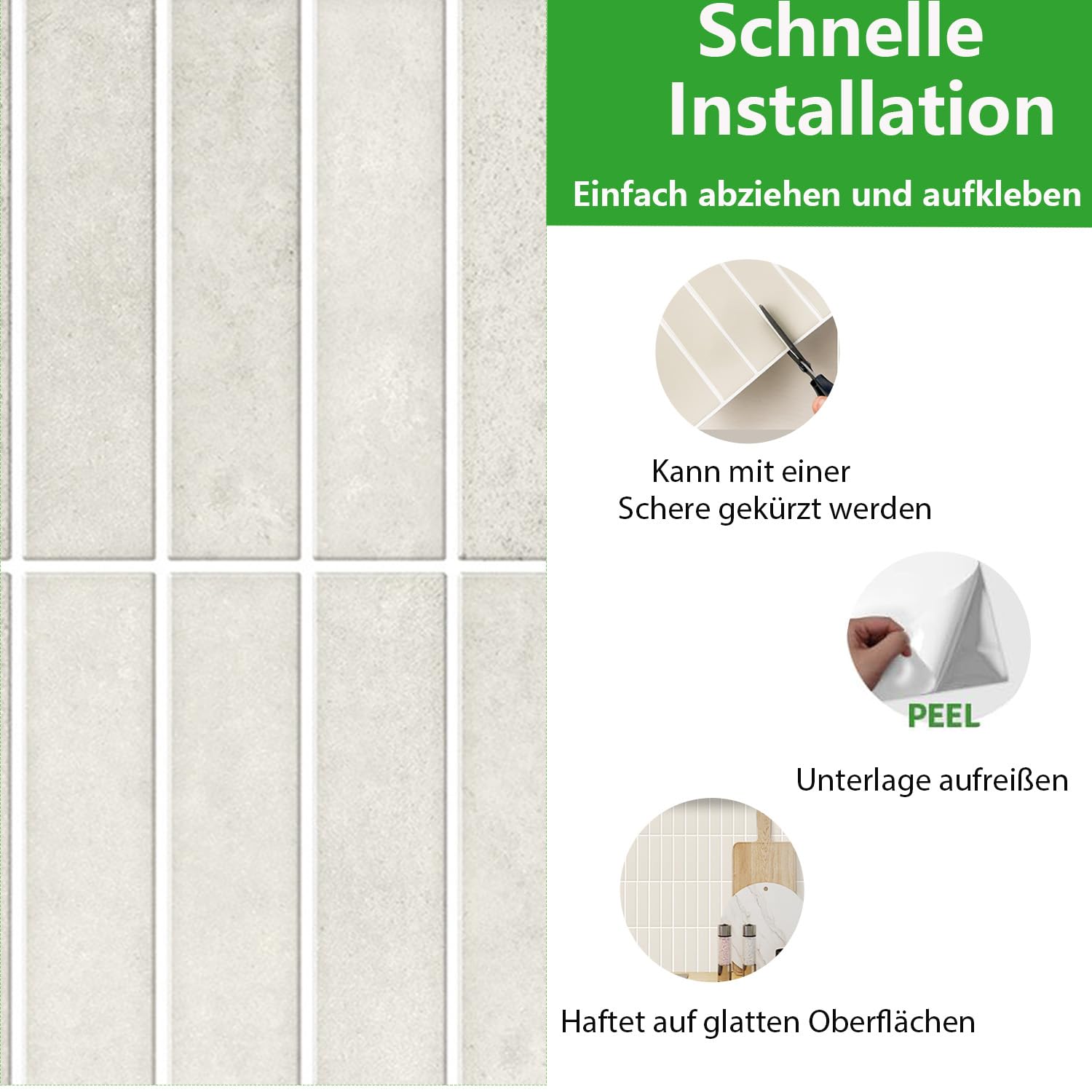 10 Stück 3D Klebefliesen Küche, Wasserdicht Klebefliesen Bad, Schmutzabweisend Selbstklebende Fliesen, 30x30cm Fliesenaufkleber Küche, Verdickt Peel and Stick Tiles für Küchen Badezimmer