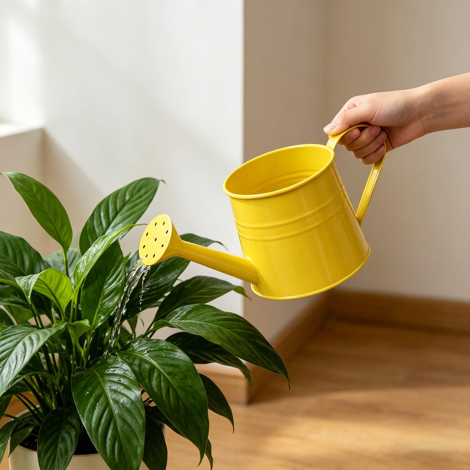Yellow Flower Long Spout Water Can For Kids Adult With Sprinkler Head Mini Small Water Spraying Pot Sprinkle For Gardening Watering/Sprinkling (Yellow)