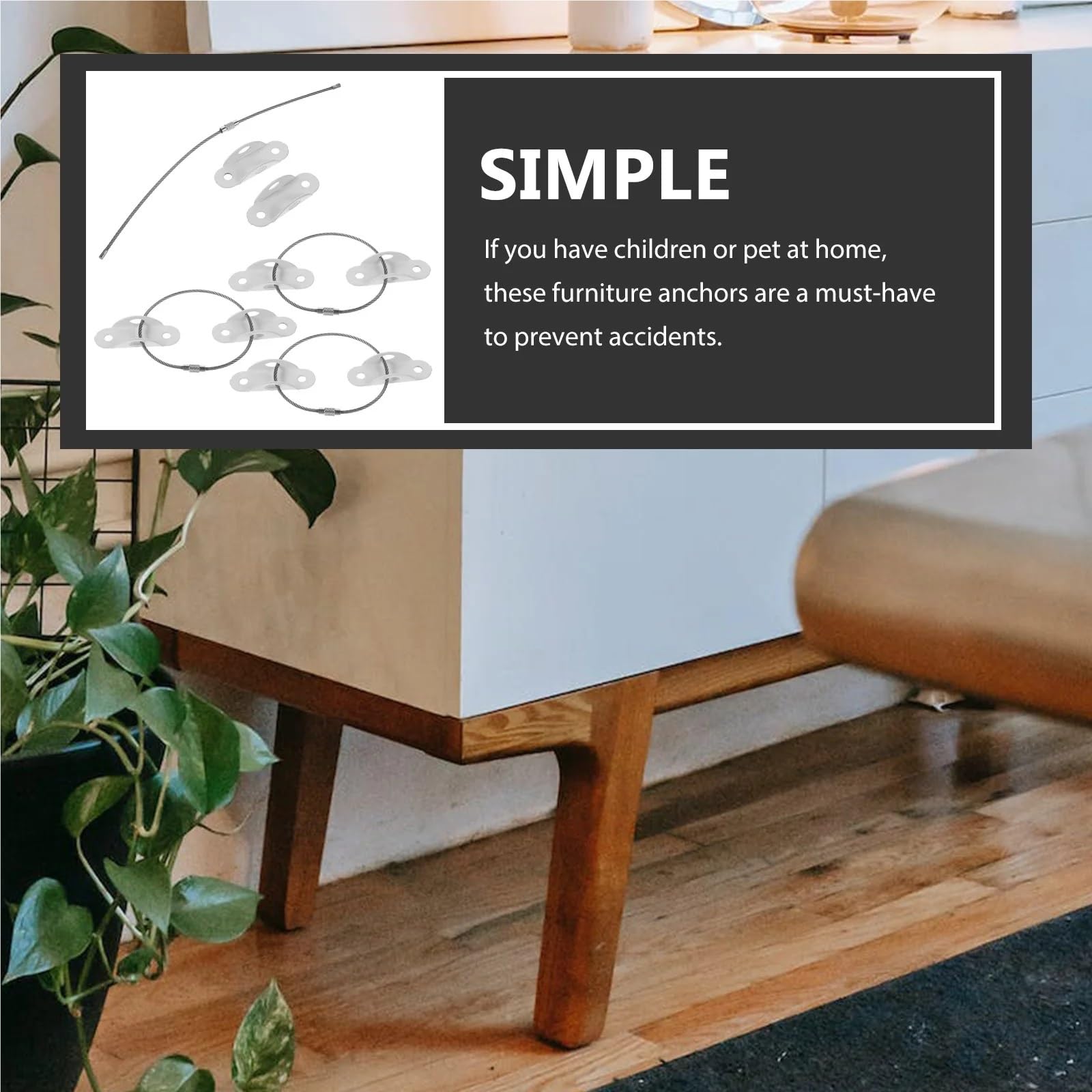 Anclaje de pared para muebles, 30 piezas, kit de correas de seguridad, anclajes de pared, cerraduras de gabinete, estanterías, accesorios de armario (negro)