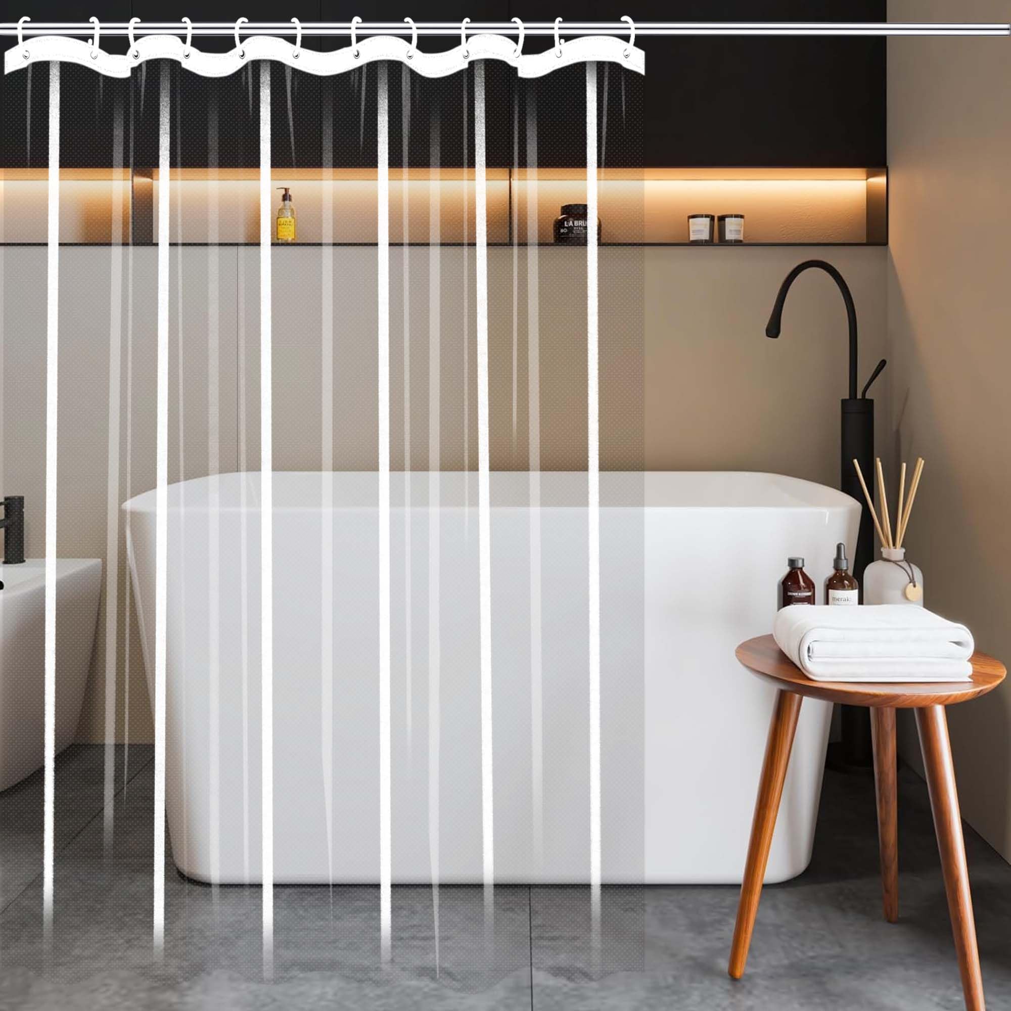 Rideau de douche imperméable 190 x 140 cm transparent haute densité
