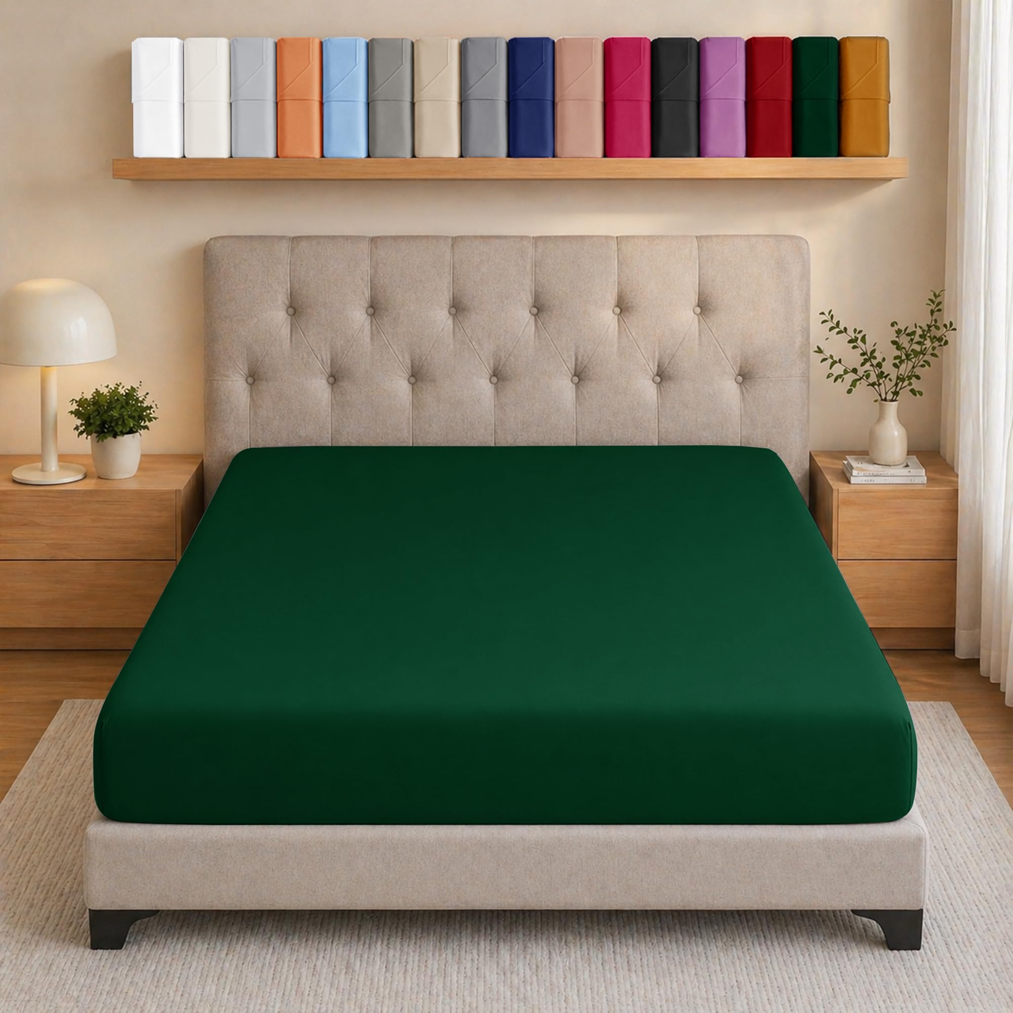 Ameha Emerald Single Bed Fitted Sheet Deep Pocket Up To 25 Cm Bedsheets For Single Bed Soft Brushed Microfiber Elasticated Corners Bottom Sheet Shrinkage And Fade Resistant Breathable