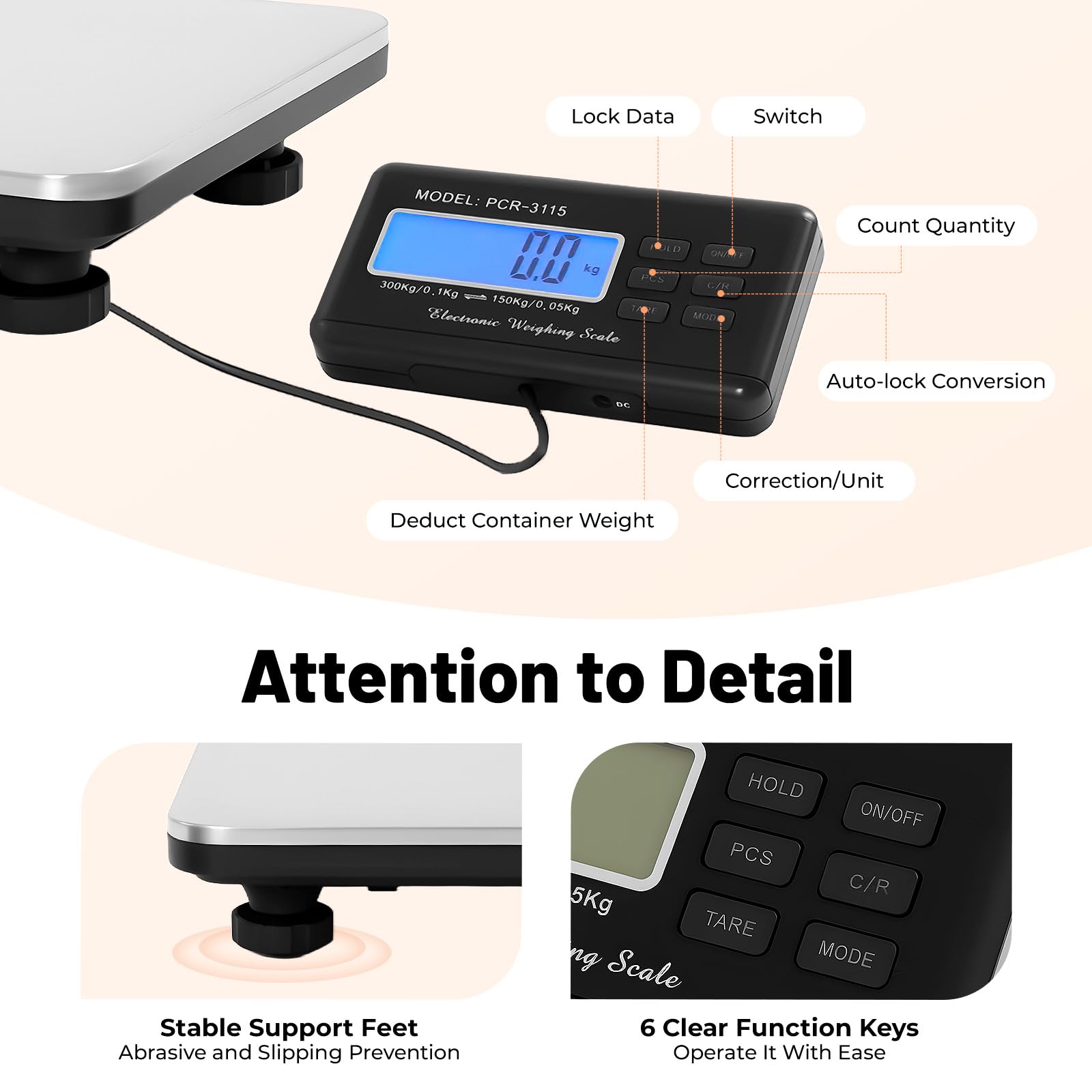 Bilancia industriale piattaforma 300kg acciaio inox Display LCD pesa pacco 100g 150kg 50g