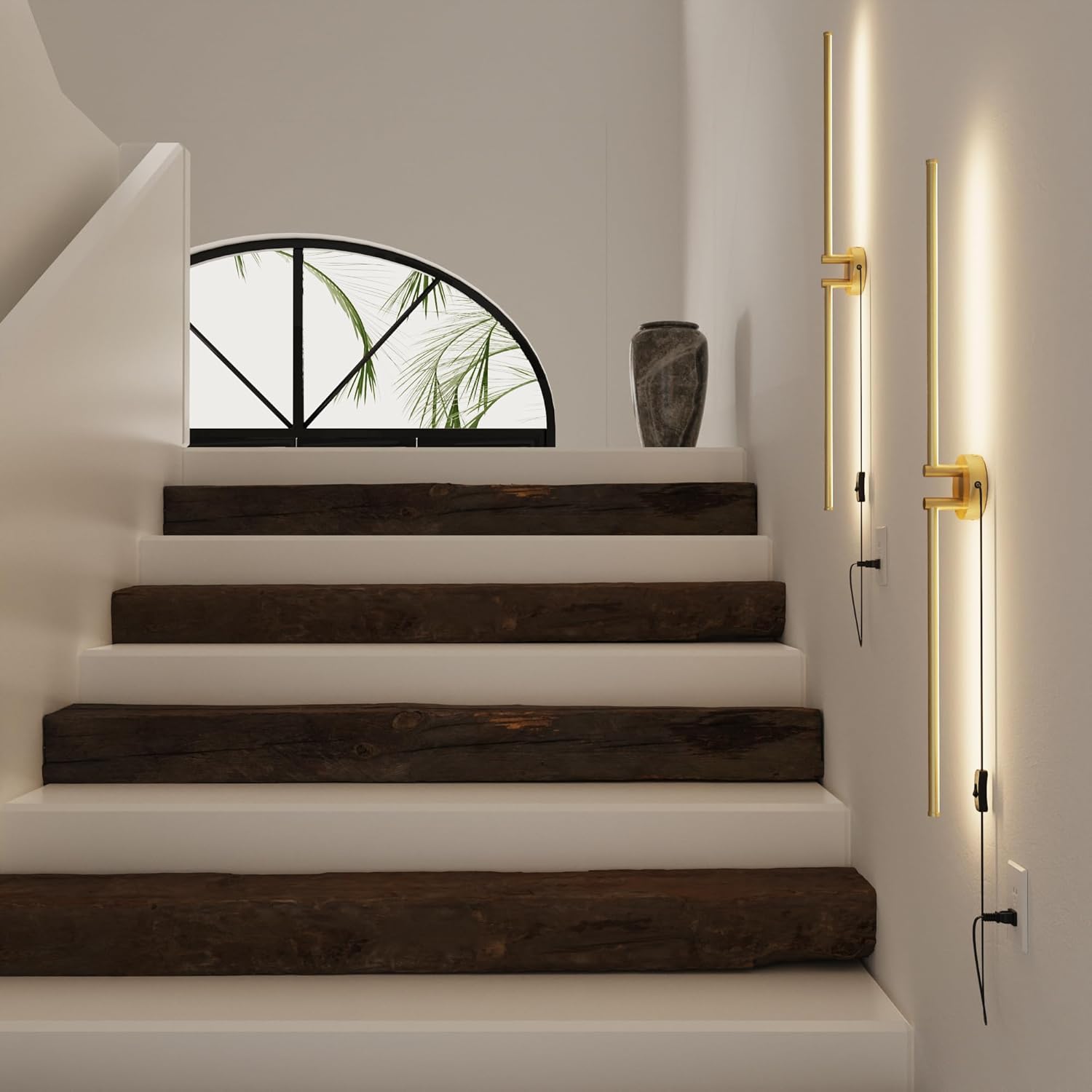 Plug in Wall Sconces Set of Two, Wall Sconce Light Plug in with Remote/APP Controll, Dimmable 300° Rotate LED Wall Sconce for Living Room, Bedroom, Hallway, Gold