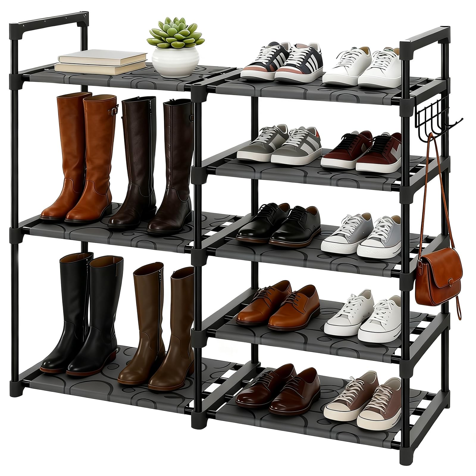 Altdnmaf 5 Ebenen Schuhregal, 83 cm Breit Platzsparend Schuhständer mit hoher Etage für Stiefel, Freistehender Stiefelhalter für Küche, Schlafzimmer, ordentlicher Organizer, Schwarz