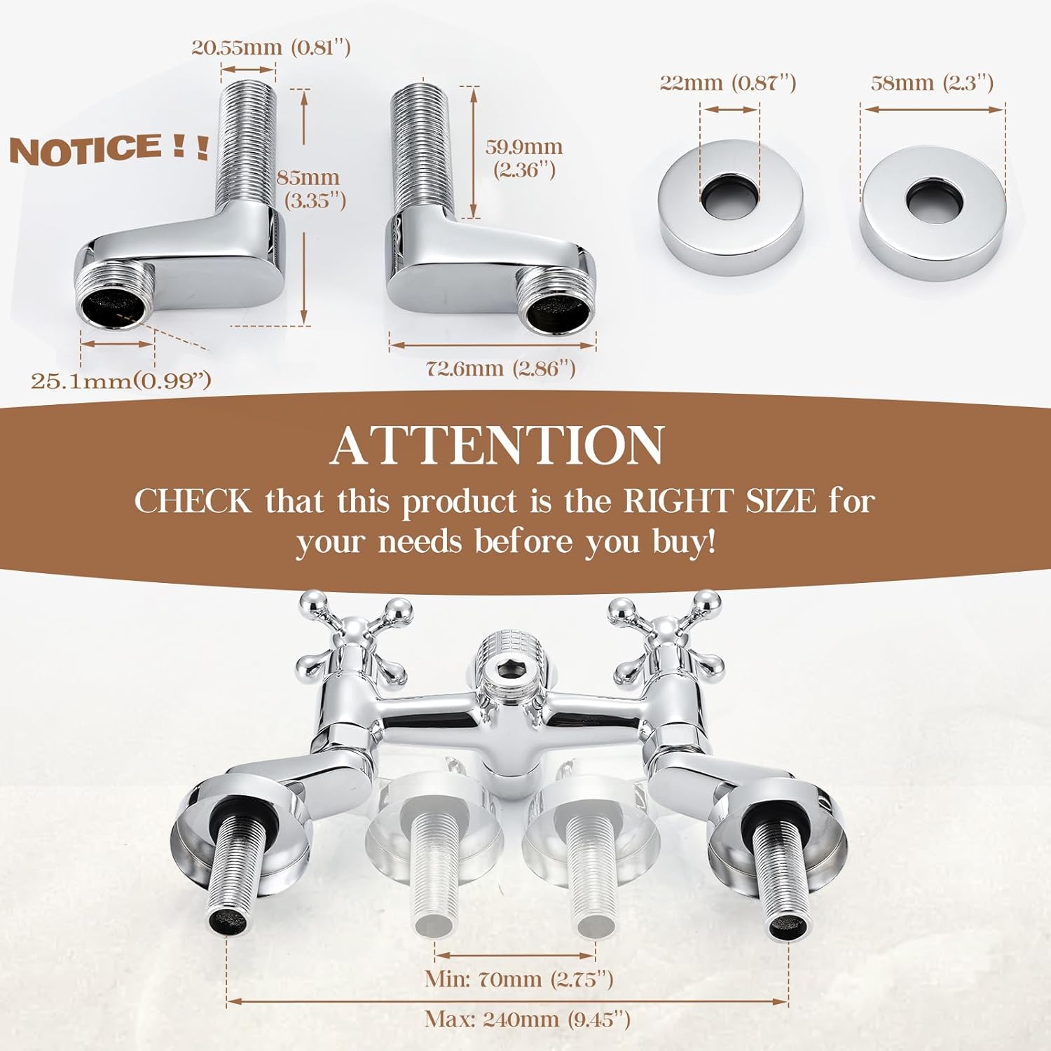 Wasserrhythm Clawfoot Tub Faucet and Shower Kit Chrome Wall Mount Tub Faucet G1/2 Vintage Tub Faucet Victorian Clawfoot Tub Faucet with Hand Shower Set Brass Double Cross Handle