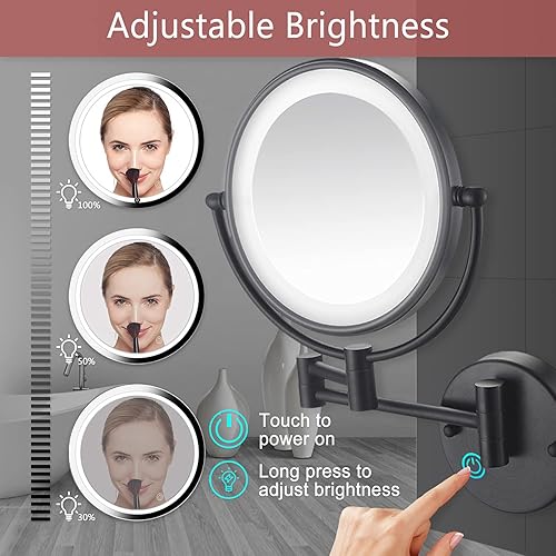 Miniatura 5 de NaDrn - Espejo de maquillaje montado en la pared con aumento de 10X, espejo de tocador de doble cara de 8 pulgadas con luces LDE para niñas,