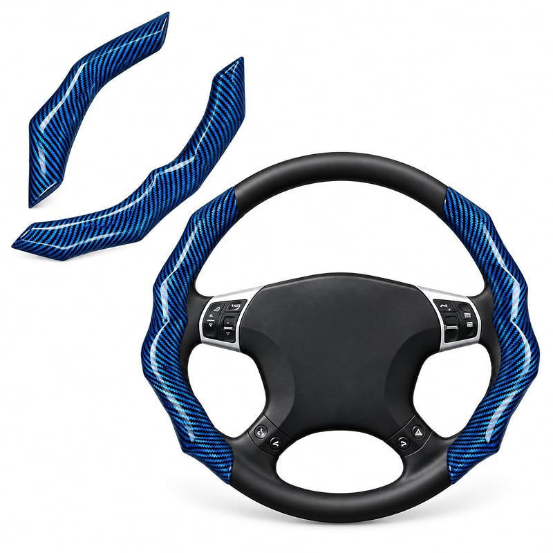 Capa parcial para volante com padrão de fibra de carbono sintética azul, 38,1 cm, RYCELYSIAN, 2 peças