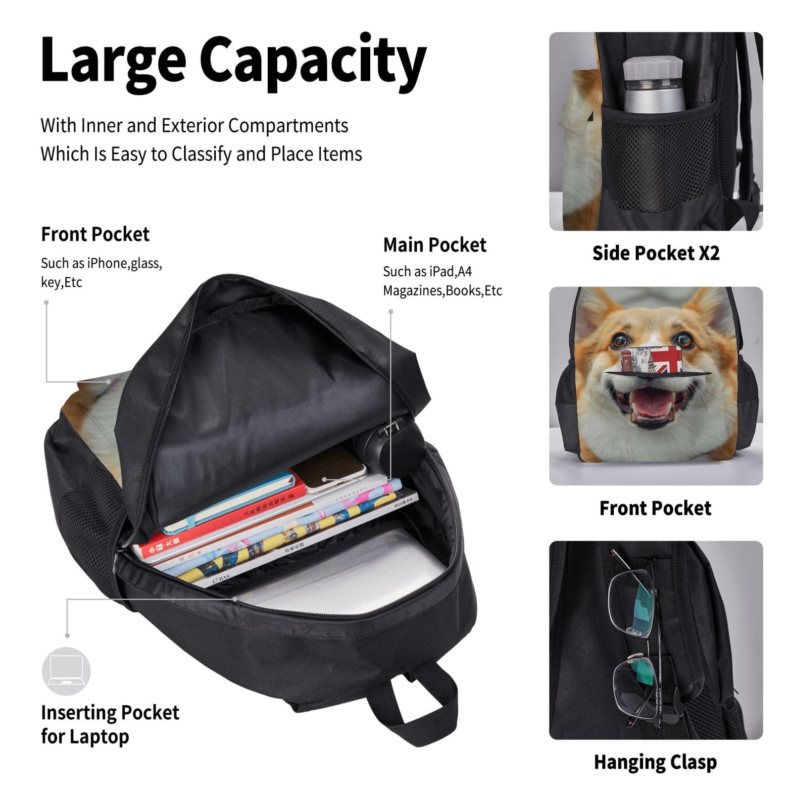 Zaino, borsa portapranzo, astuccio, set da 3 pezzi, per lavoro e