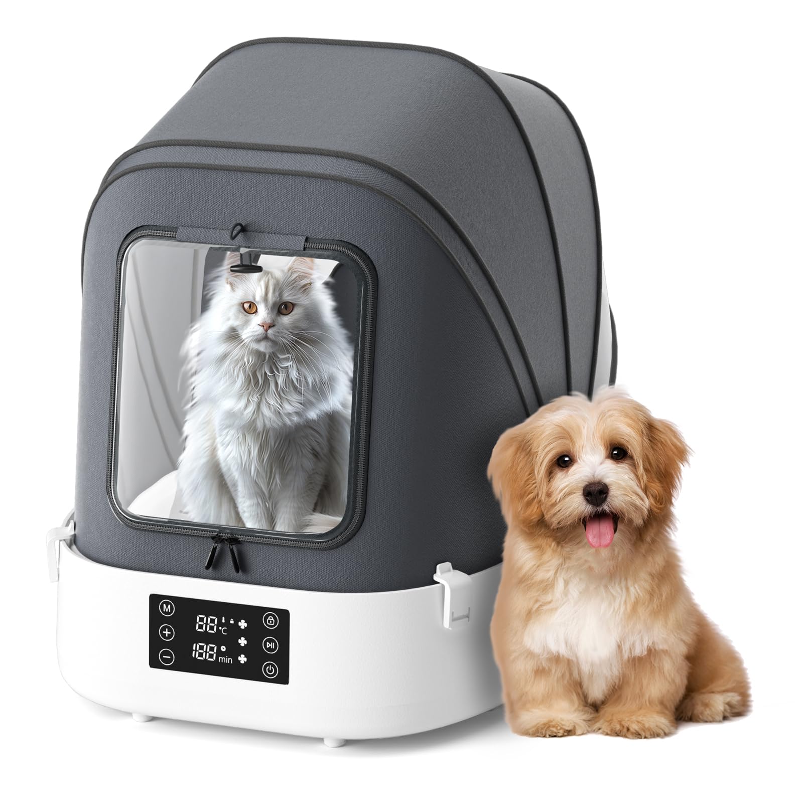 Automatic Pet Dryer Box, 60L Foldable, 360°Quiet Airflow, Temperature/Time Control – Grooming Hair Blower for Dogs, Cats & Puppies