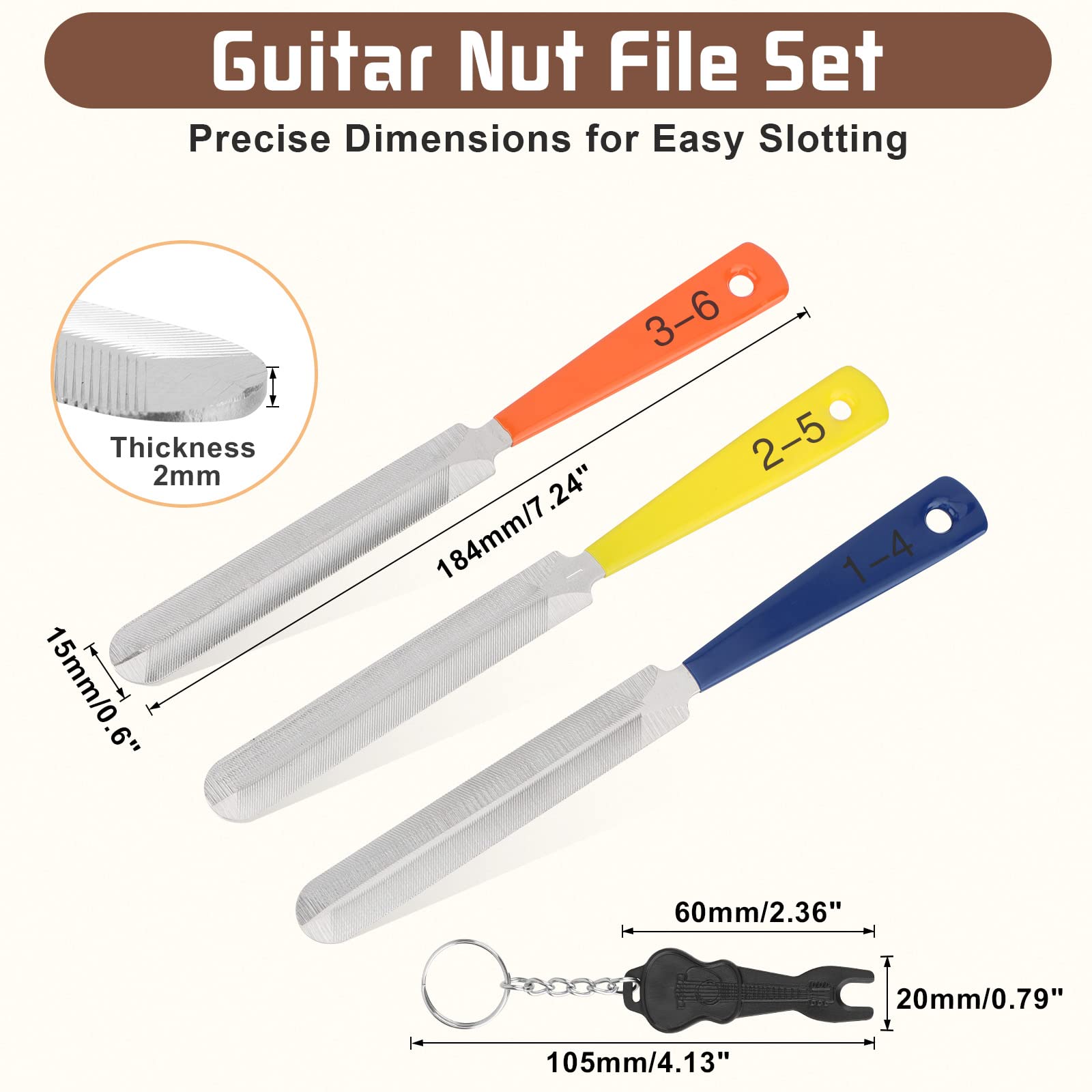 3 Pezzi Chitarra Nut File, Chitarra Fret File, Lima per Capotasto di Ricambio per Chitarra, Lima per Grondaia per Chitarra, Lima per Capotasto di Ricambio per Chitarra, Lima per Tasti Chitarra
