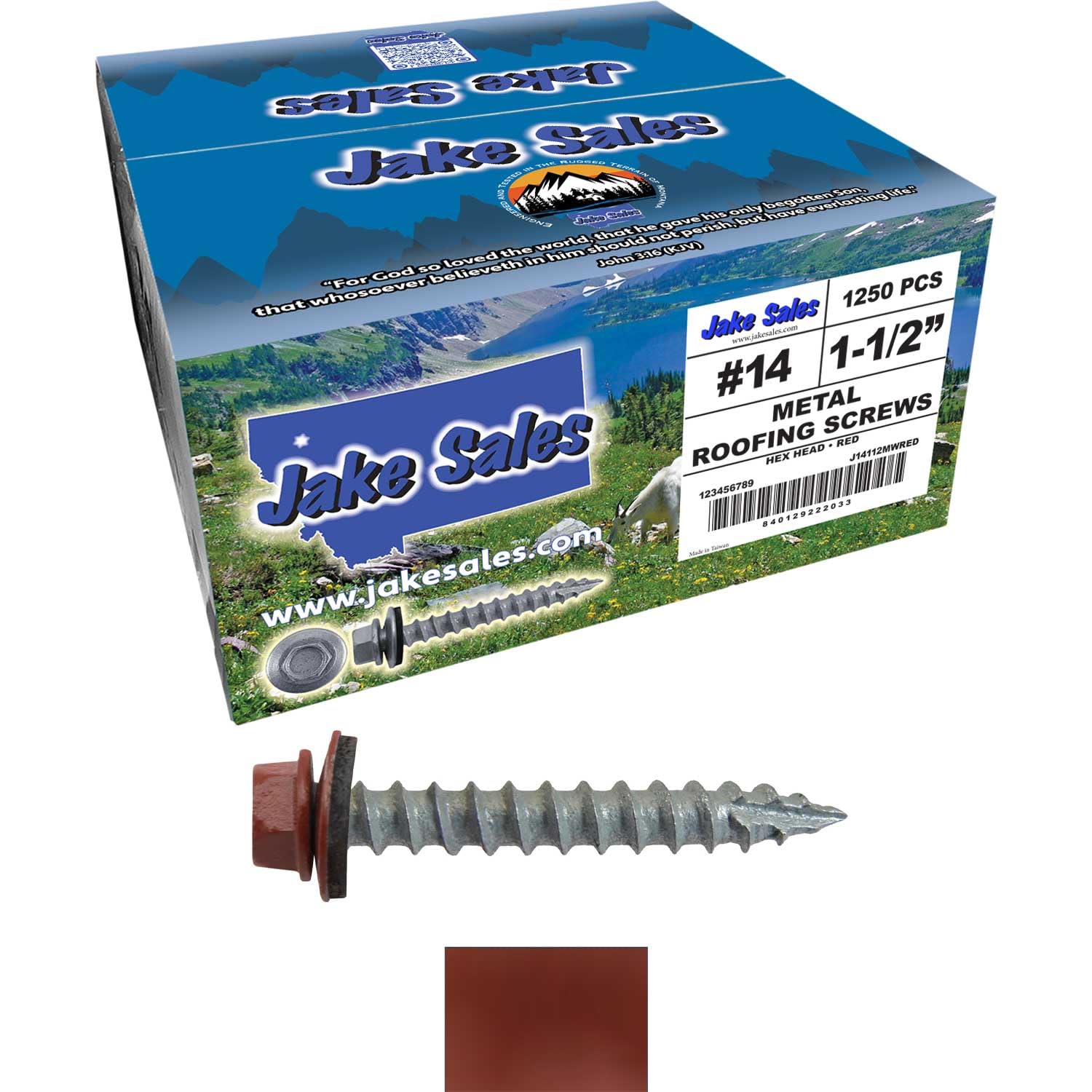 #14 Metal Roofing Screws: (1250) Screws x 1-1/2" RED Hex Head Sheet Metal Roof Screw. Self Starting/Tapping Metal to woodsheet Metal siding Screws with EPDM Washer. for Corrugated Roofing
