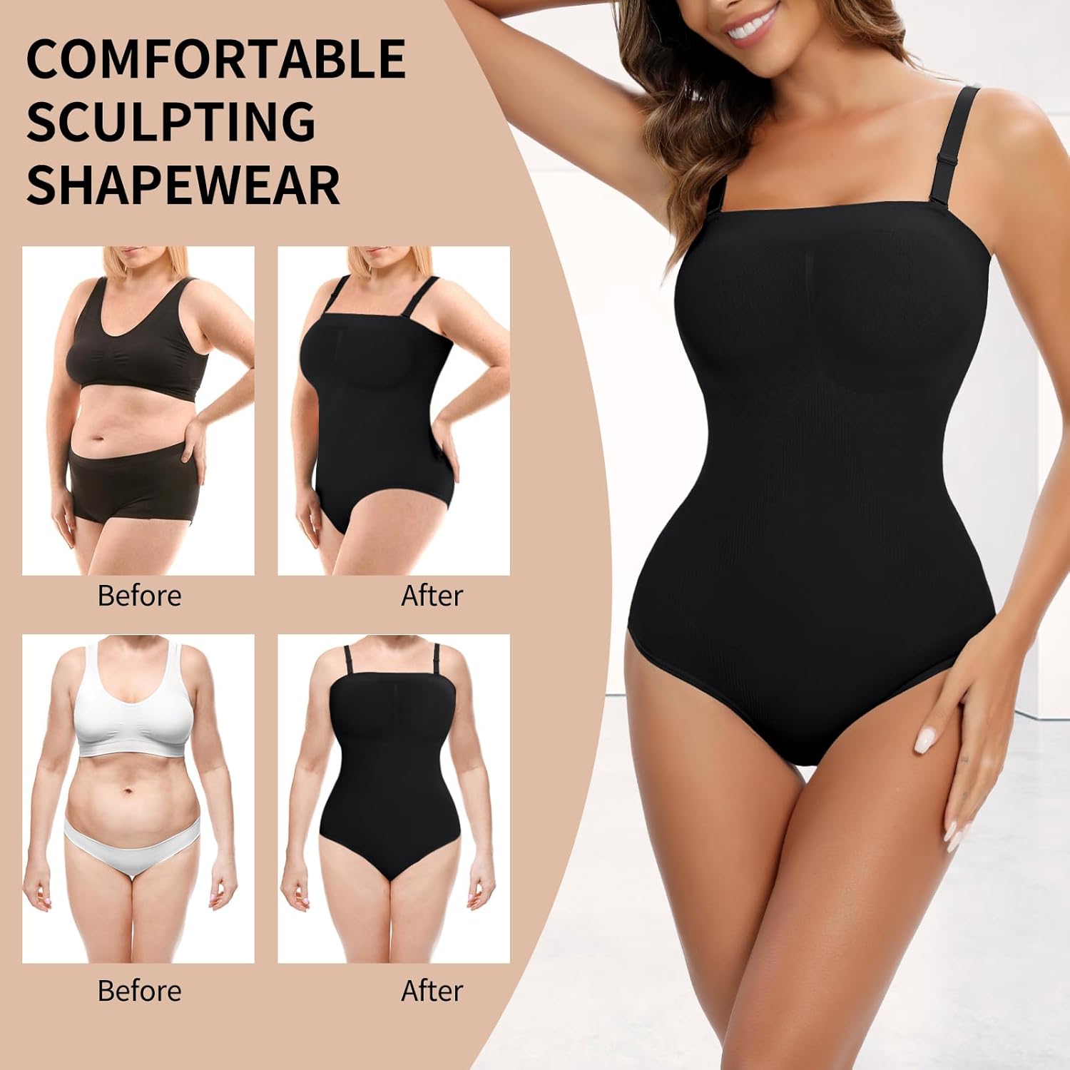 Strapless Shapewear for Women, Tummy Control Triangle Bodysuit, Body Shaper Tank Top - Image 4