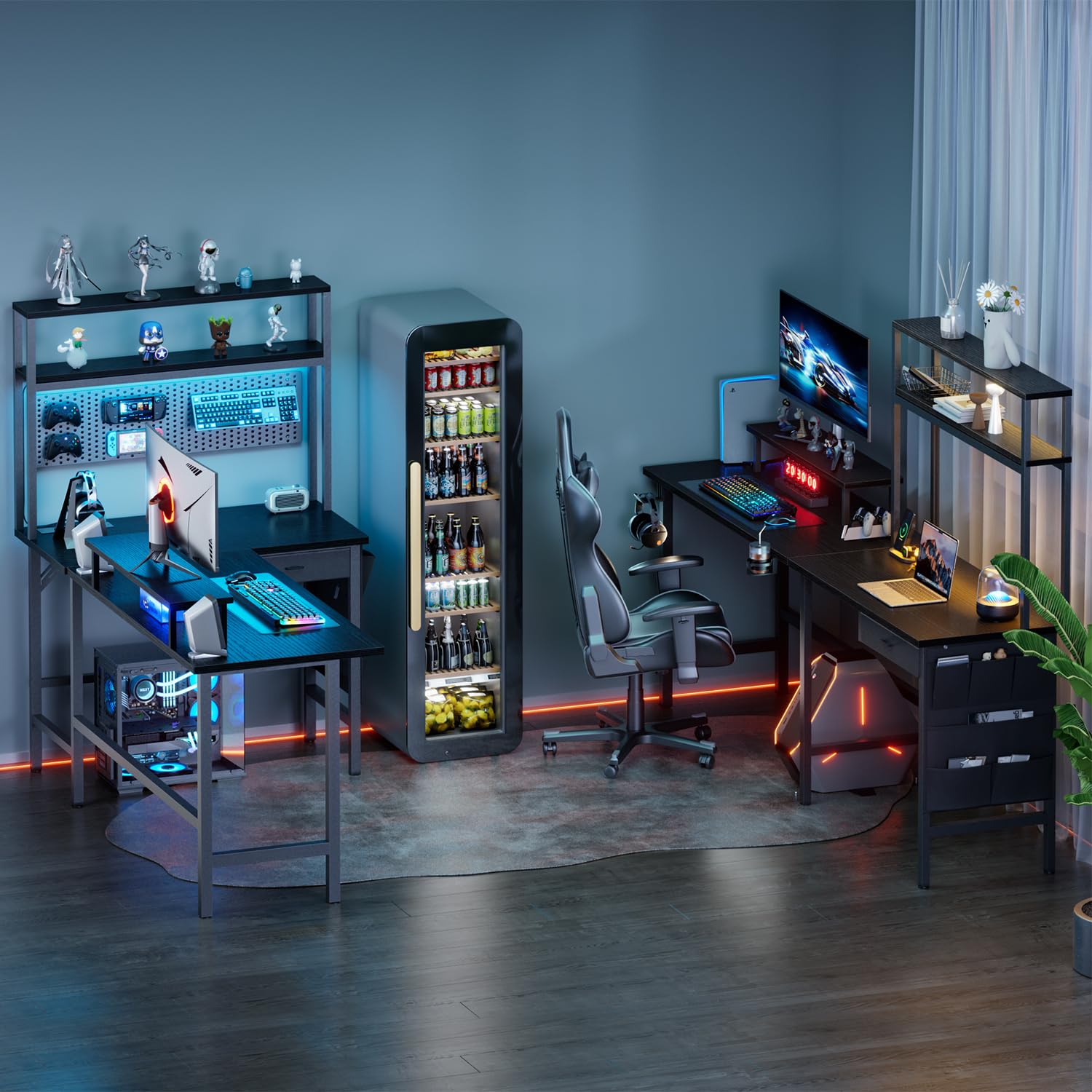 Amazon | HLFURNITURE L字型デスク LEDライト付き パソコン机