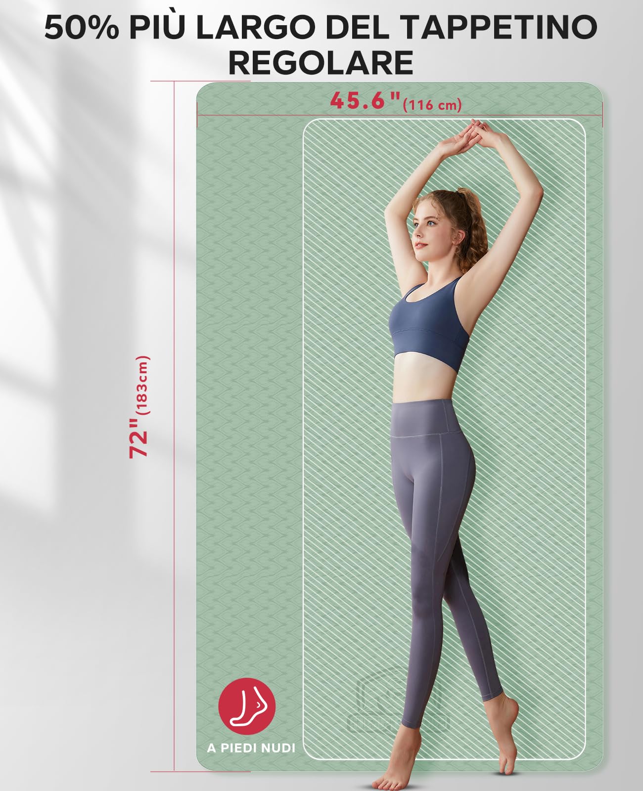 HAPBEAR Tappetino Yoga Grande, 183x116cm /198×137cm×6mm/183x122cm×8mm, Antiscivolo Professionale Con Superficie Testurizzata per Yoga, Ginnastica, Allenamento, Pilates