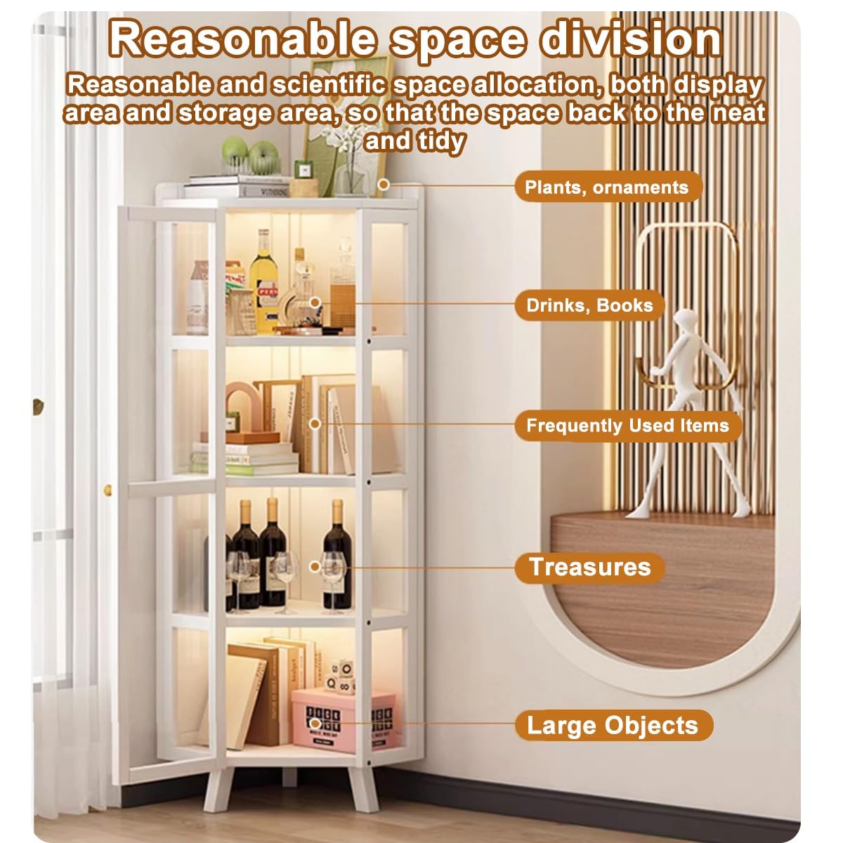 Amazon.com: YCKEGEW 90° Corner Display Cabinet with Door