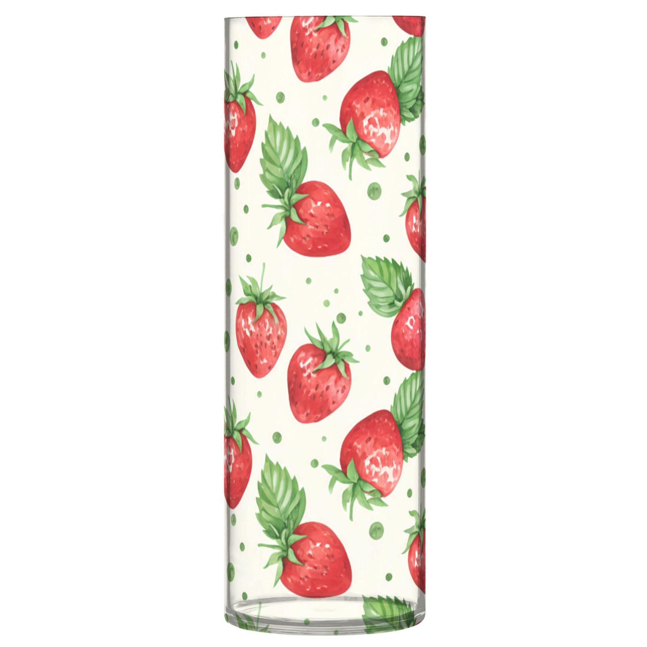 Jarrón de plástico de fresas de acuarela decorativo para casa