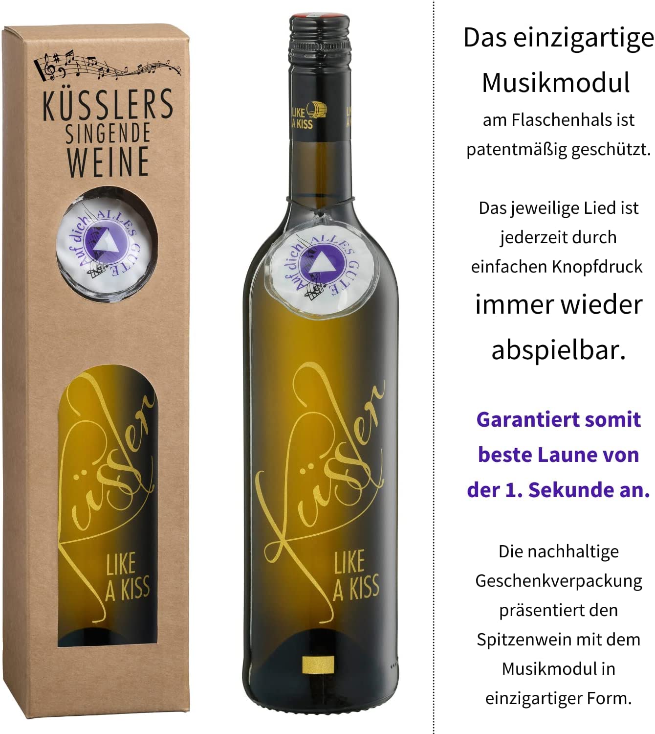 Neu! SINGENDER WEIN zum GEBURTSTAG - ein Cuvée weiß mit eigenem Geburtstags-Lied - im nachhaltigen Geschenkkarton - das ideale Weingeschenk!