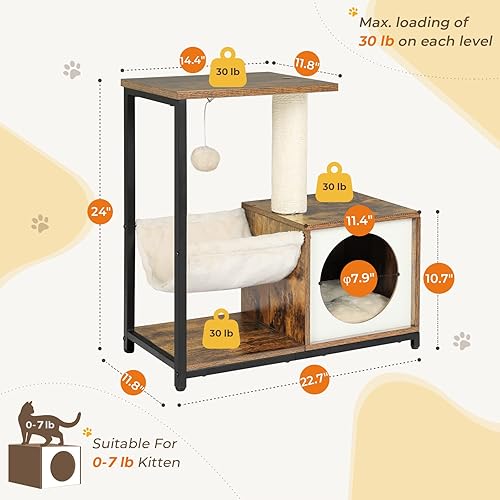 Miniatura 4 de Moderna torre de madera para gatos, muebles para mascotas con poste rascador, bonita cueva, condominio, hamaca suave, para interiores, gatos