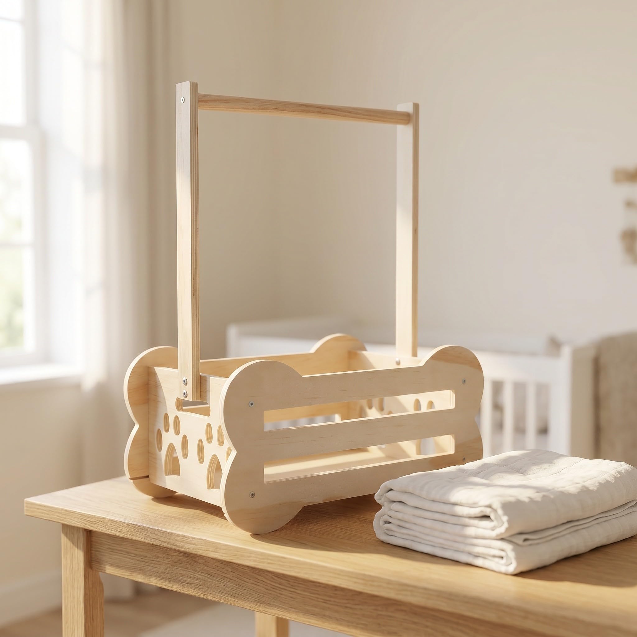 Lurrose Cesta de madera para baby shower, cesta de almacenamiento para guardería infantil con asa, atractivo perchero para recién nacidos, regalos para padres.