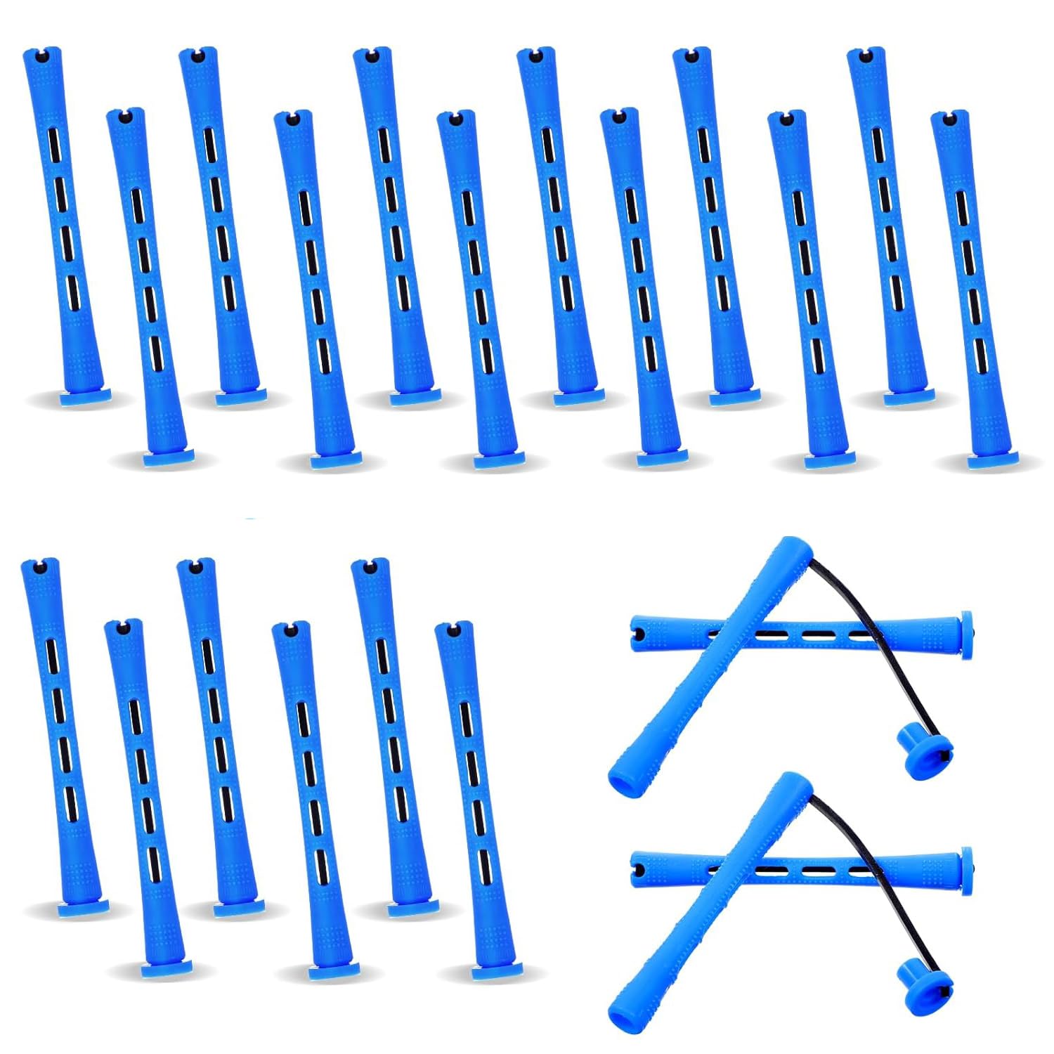 20 Pcs Blue Perm Rods for Short and Long Hair - 0.35 Inch Small Cold Wave Rollers & Curling Rods for Braids - DIY Hair Perm Kit