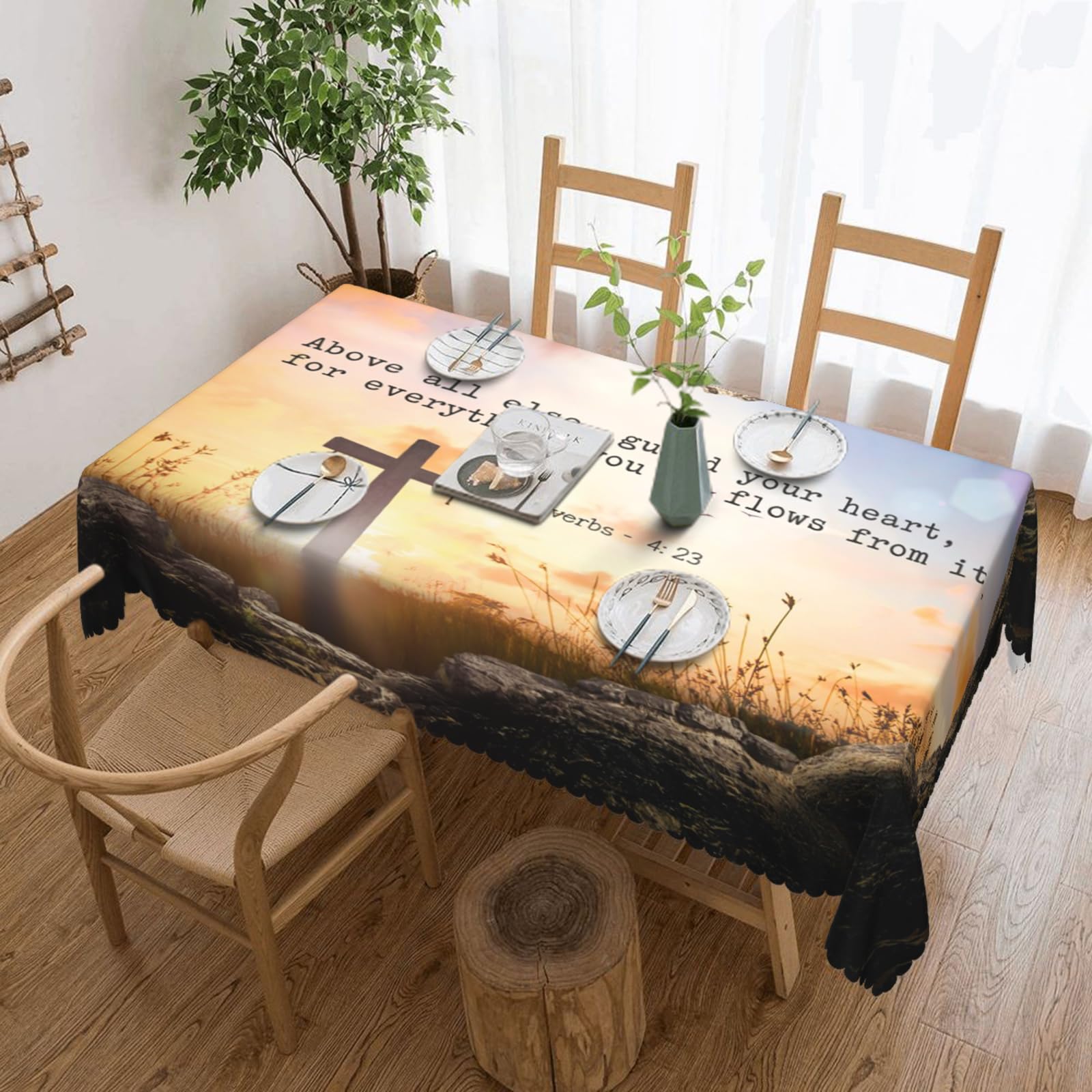 Amazon.com: Fueboacc Decorative Rectangle Tablecloth with Bible Quotes ...