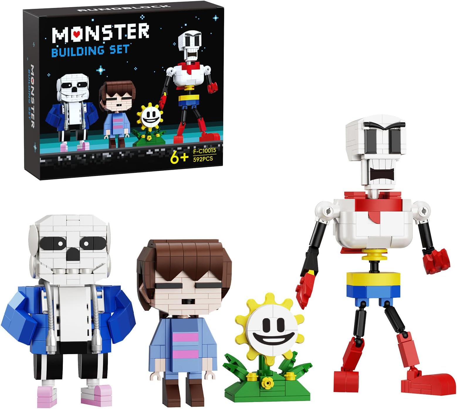 Undertale Action Figures Building Set 4 in 1, Horror Game Blue and Red Skull Anime Character Building Toys Kit, Compatible with Lego, for Boys Grils Kids Age 6+ (592 PCS)