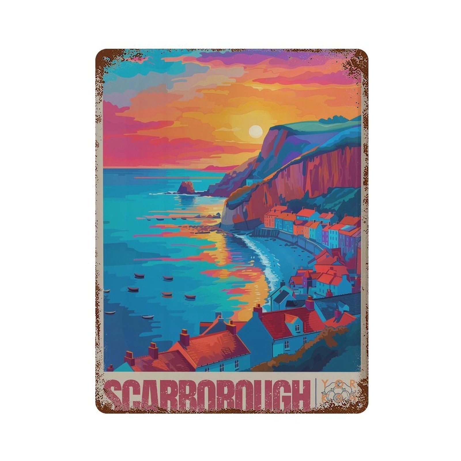 xiaoxiaoshen Scarborough Travel Yorkshire Coast UK Wall Decor Art Metal Tin Poster Modern Home Decor Art Home Bar Shop Decorations Vintage Sign 40x30cm