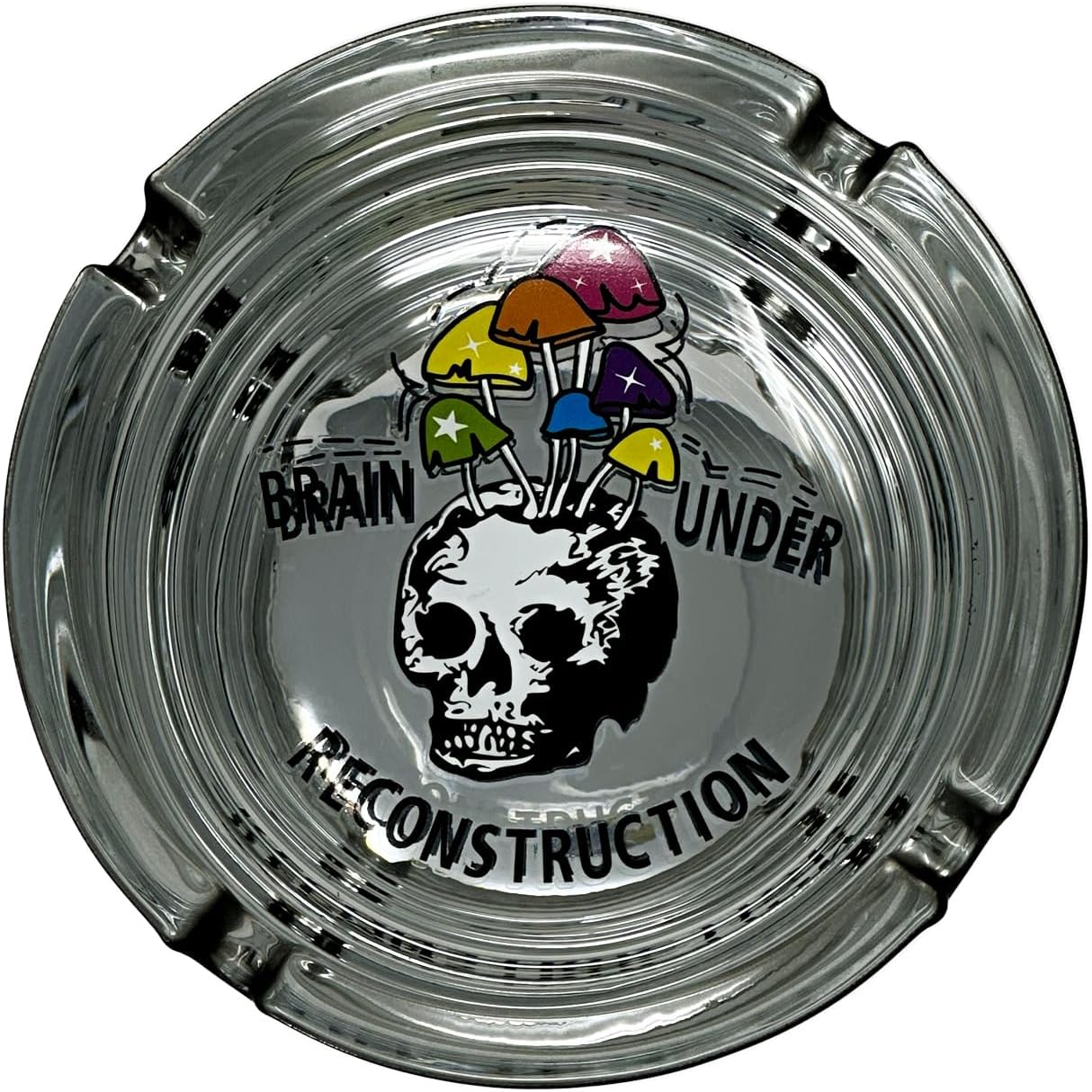 Frosted Glass Ashtray 4.25" x 1.25" (Red Skull)