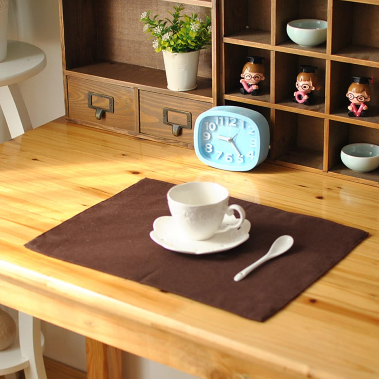 Set de table coton lin marron de qualité supérieure double couche lavable