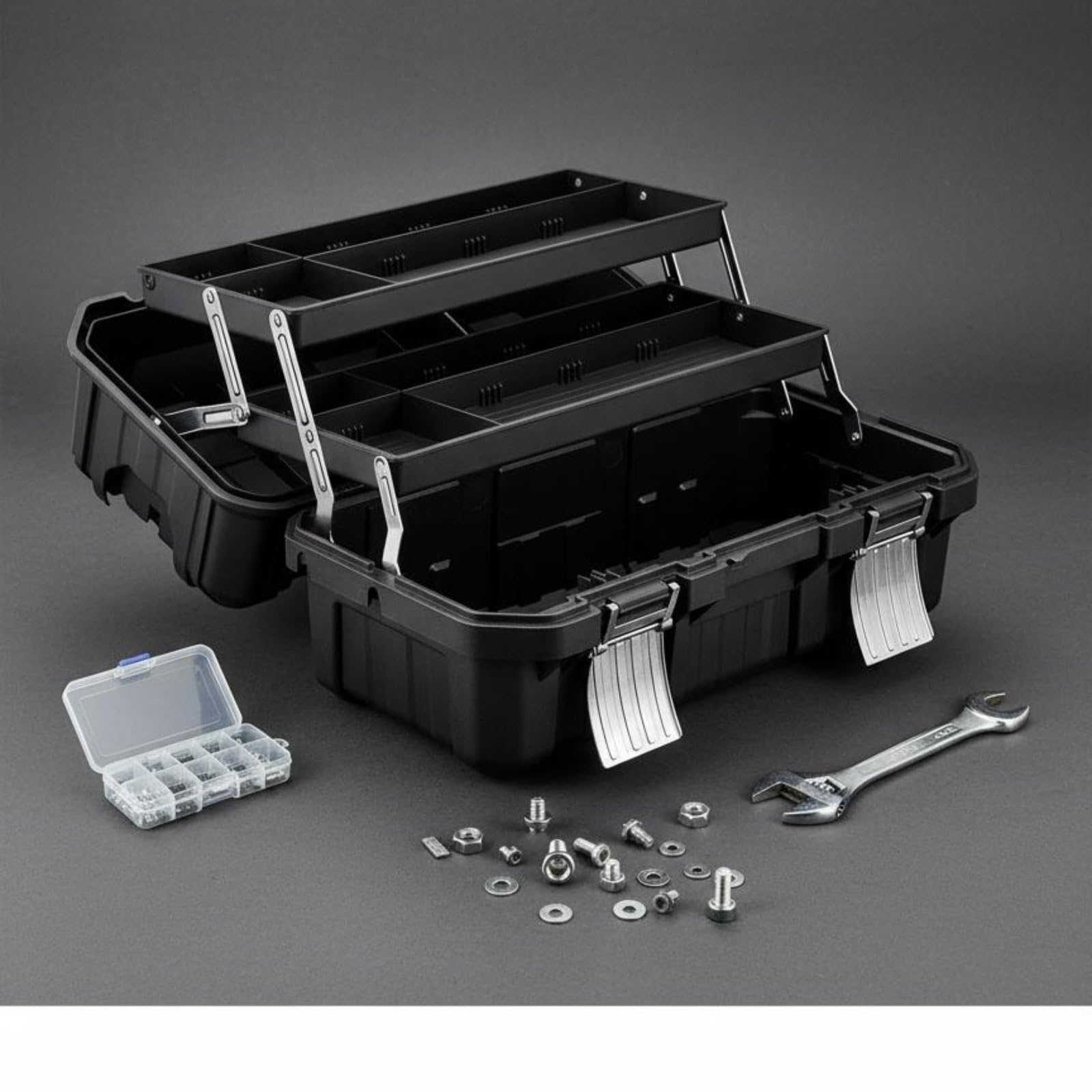 Caja de Herramientas Plegable Maletín Organizador Industrial de Plástico Grueso Compartimientos Externos y Asa Ergonómica Adecuada para Electricistas, 21 Pulgadas
