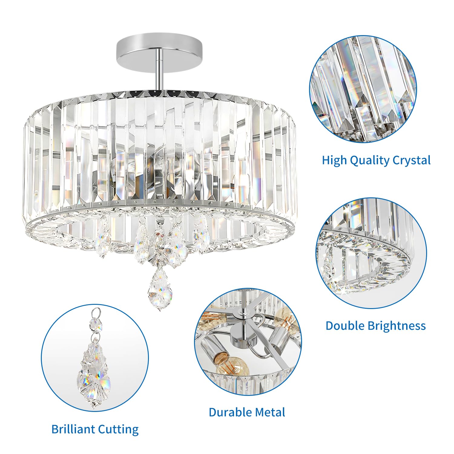 ANWIO Lámpara de Techo de Cristal Moderna, Luz de Techo Plateado, Lámpara de Araña con 3 E27 Base, Pantalla de Cristal para Pasillo,Entrada,Cocina,Dormitorio, Salón(37CM, Sin Bombilla)