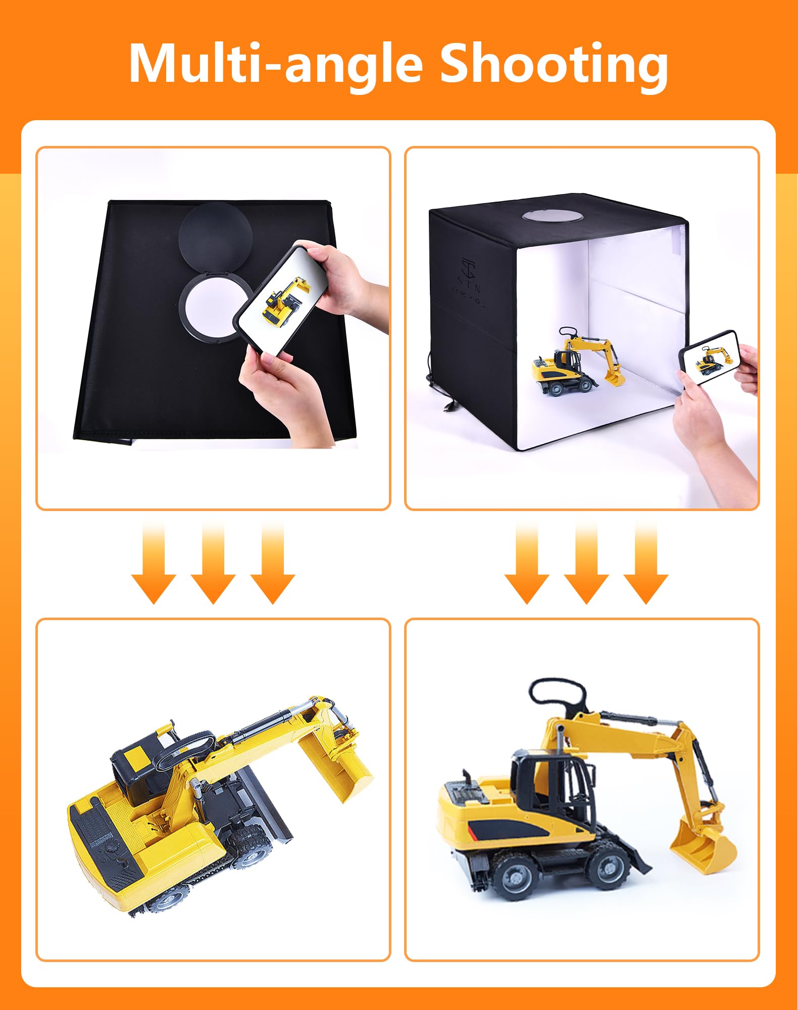 STN Caja De Luz Fotografía 40cm 160 Leds Brillo Ajustable Portátil Light Box con 4 Fondos
